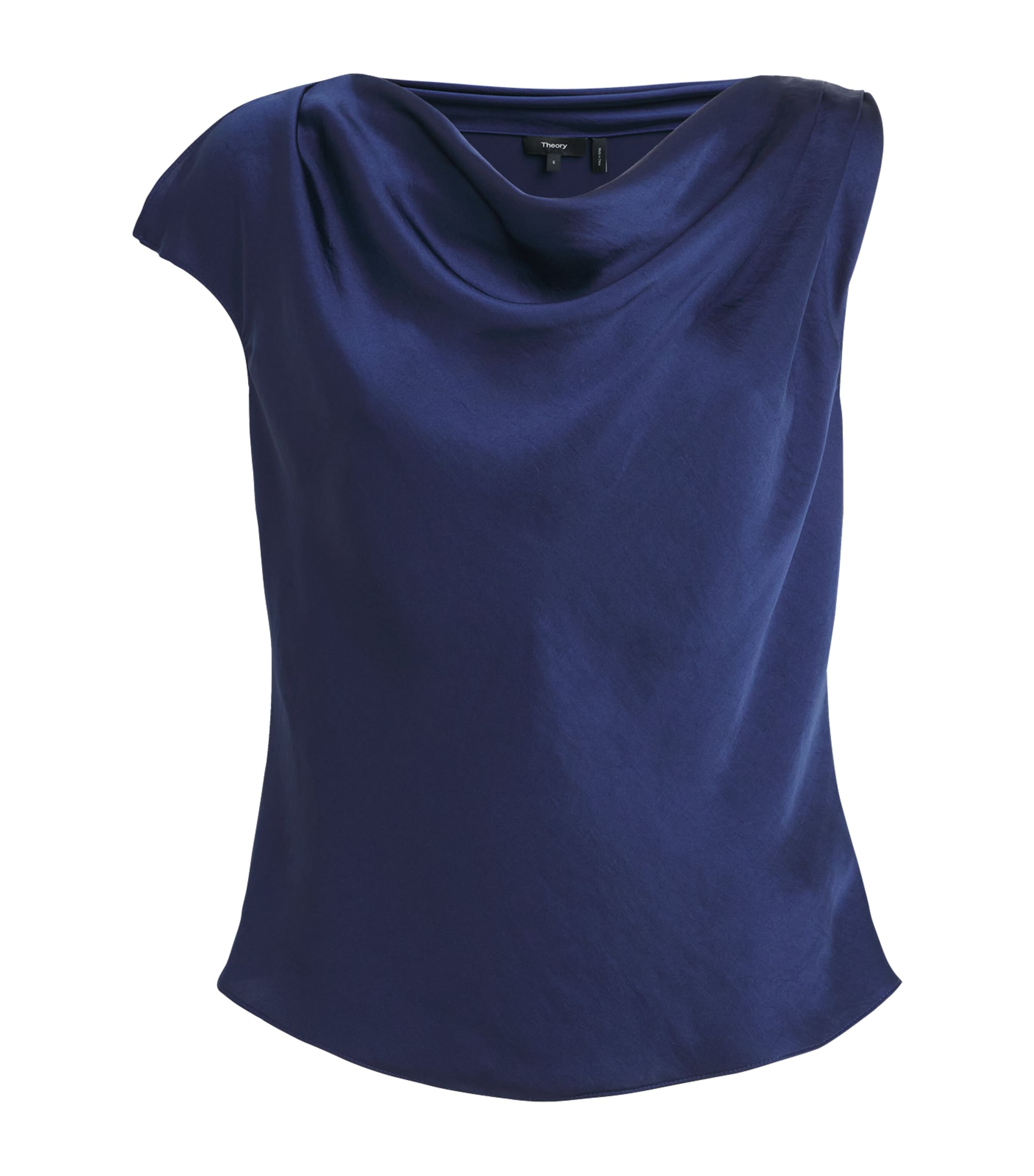 Theory Womens Crushed Satin Sleeveless Blouse Sapphire Navy