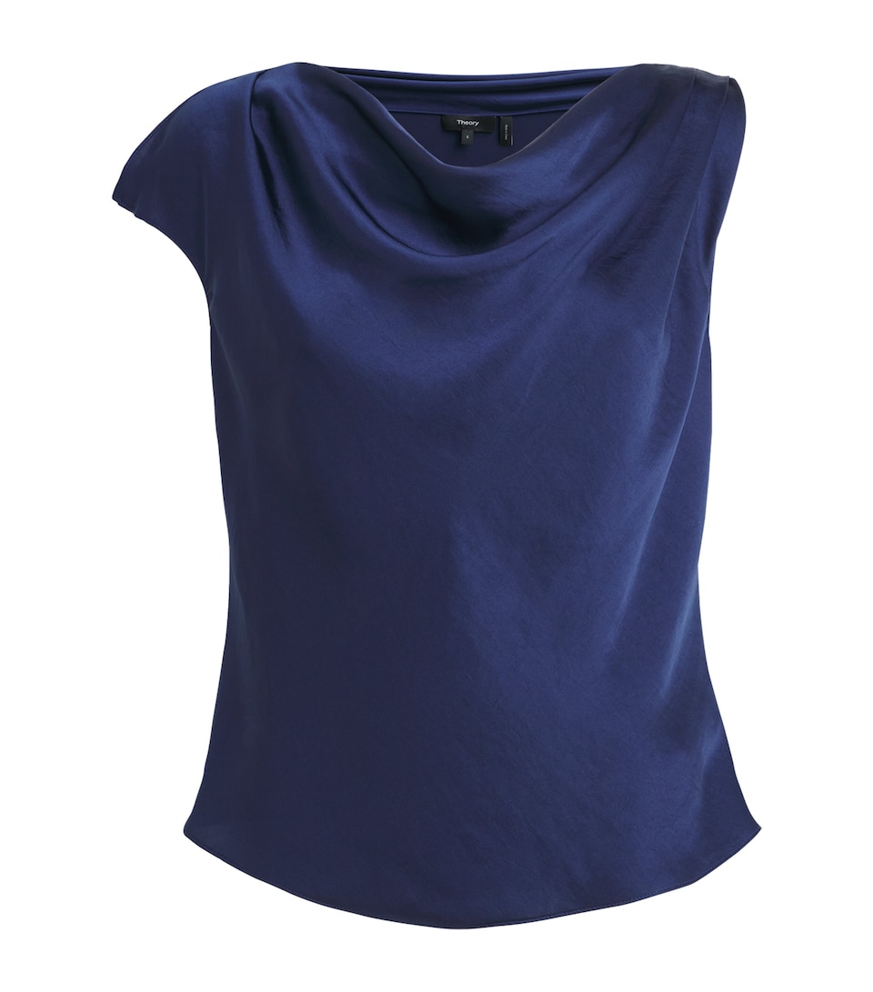 Theory Womens Crushed Satin Sleeveless Blouse Sapphire Navy