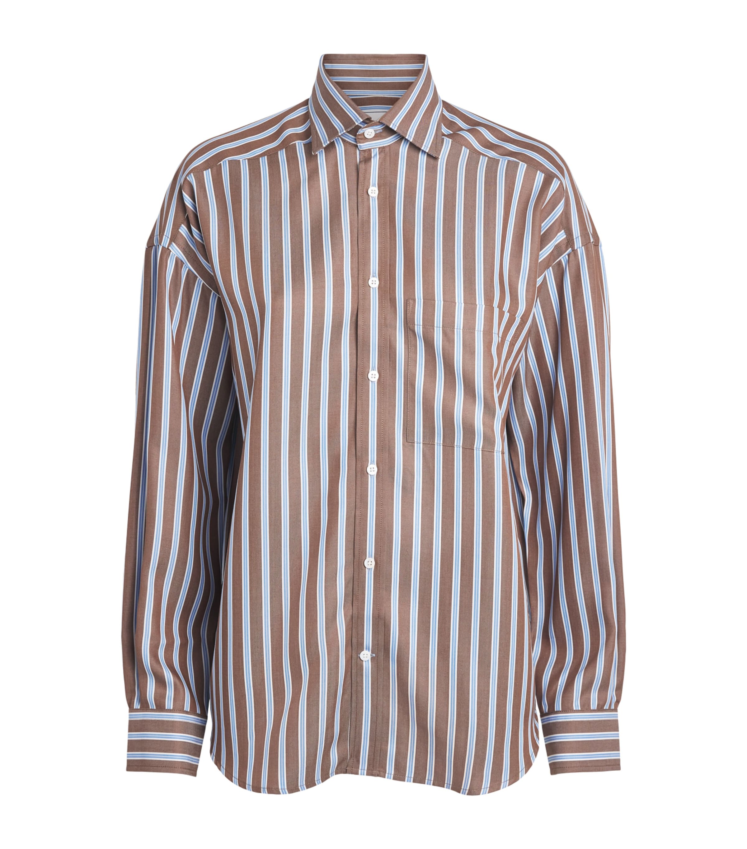 With Nothing Underneath Womens Tencel The Weekend Shirt Mocha Multi Stripe