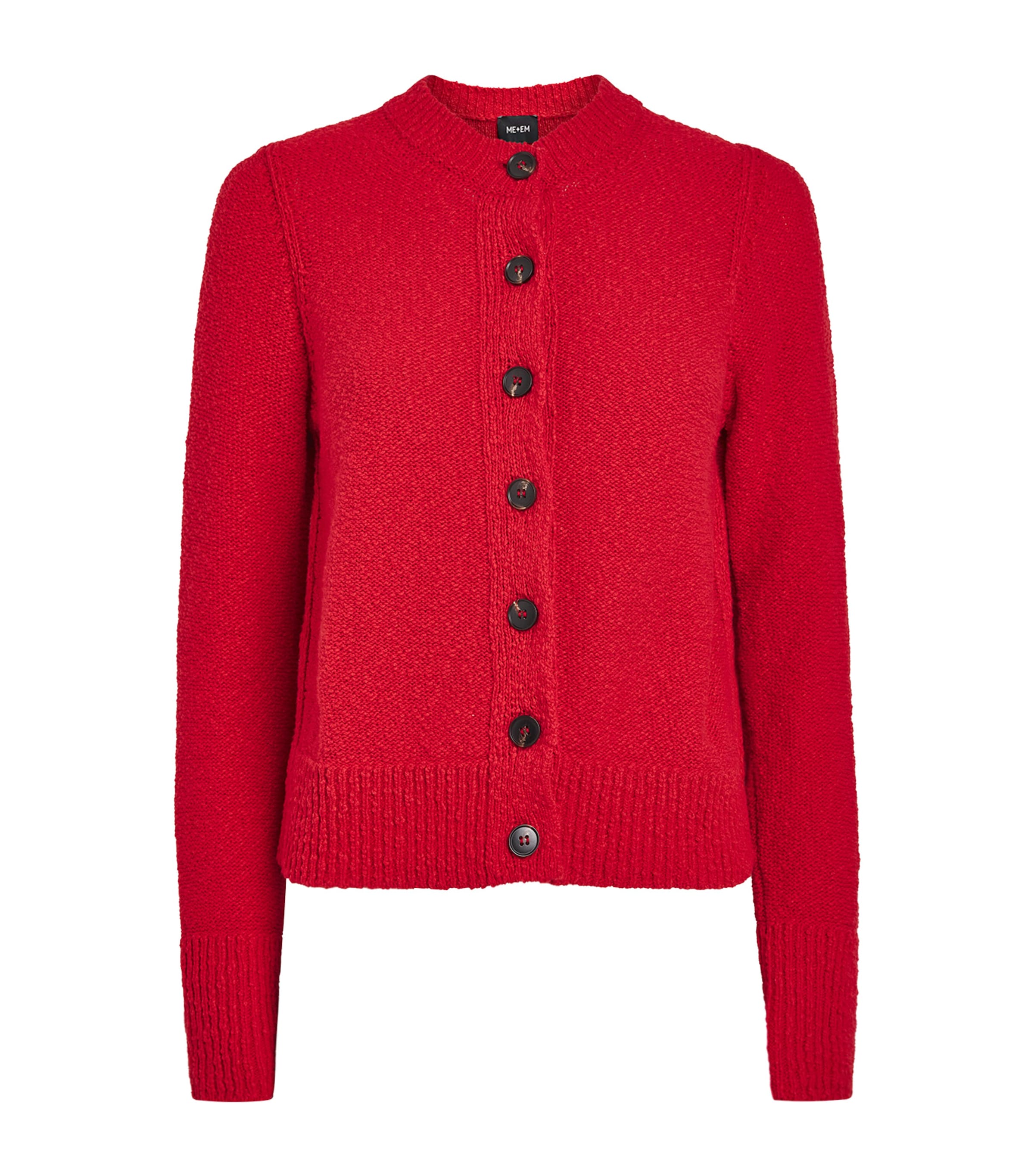 ME+EM Womens Cotton-Linen Bouclé Cardigan Rose Petal Red