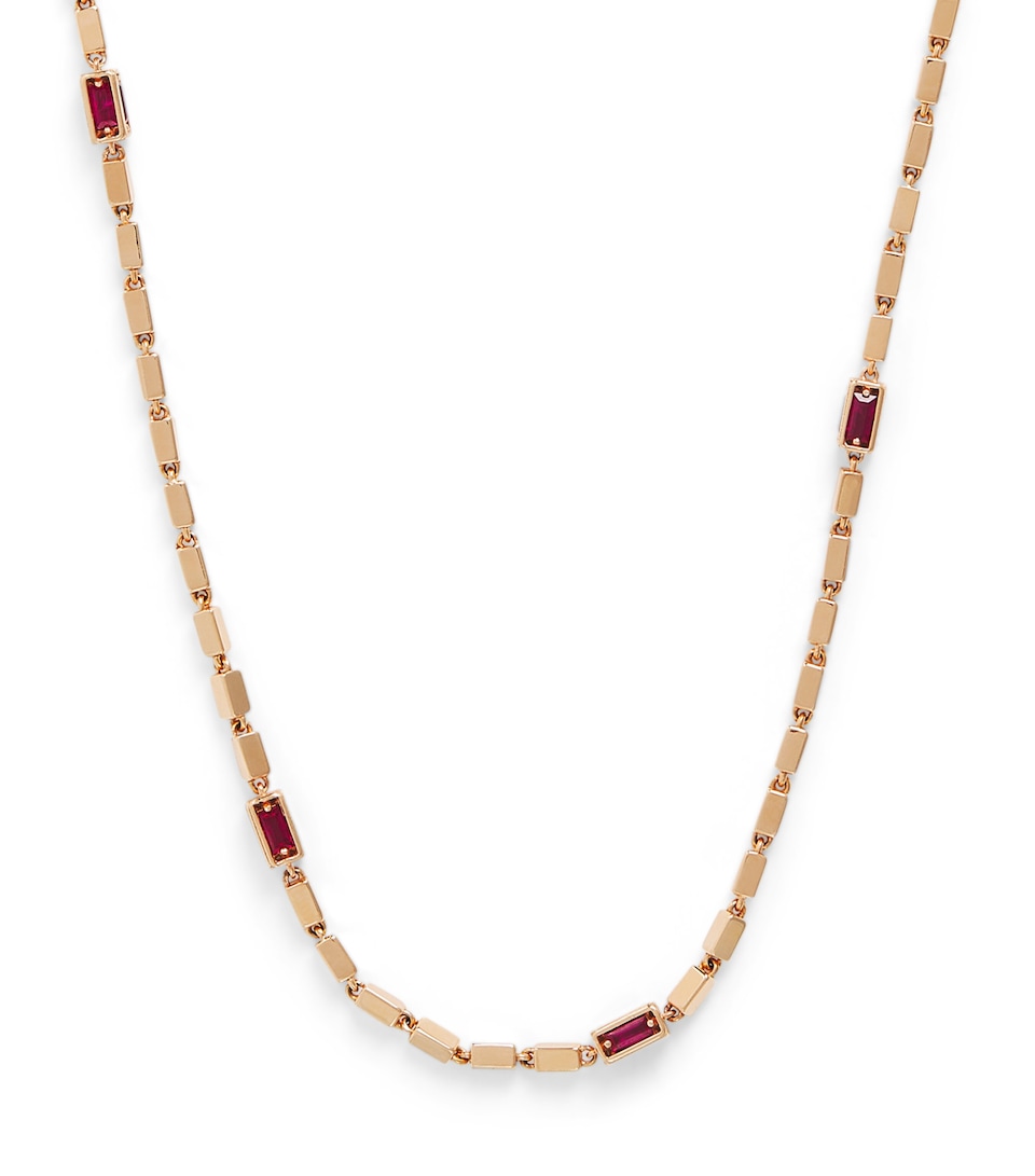 Rose Gold and Ruby Block-Chain Necklace