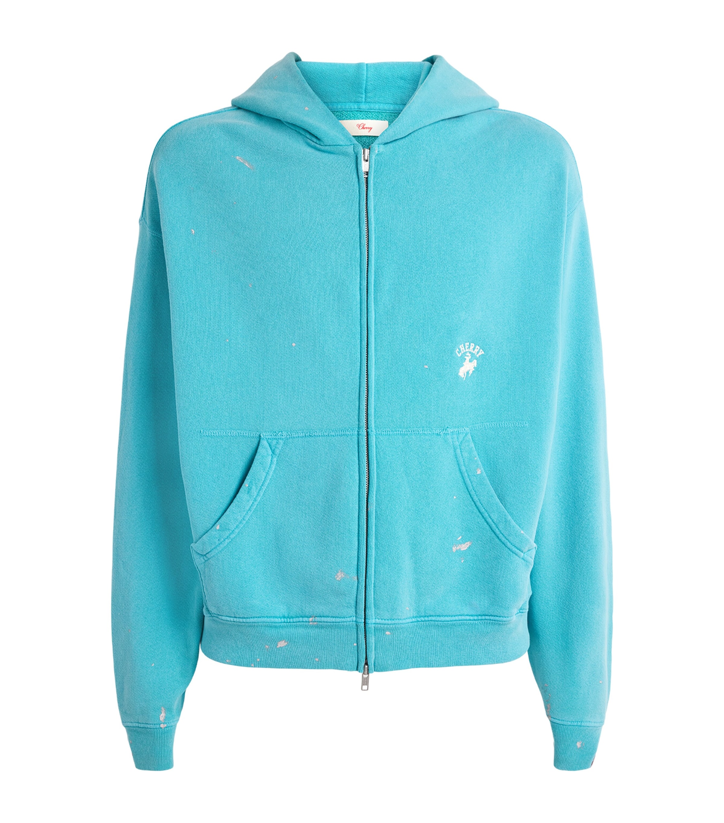 Cherry Los Angeles Mens Western Athletic Zip-Up Hoodie Turqouise