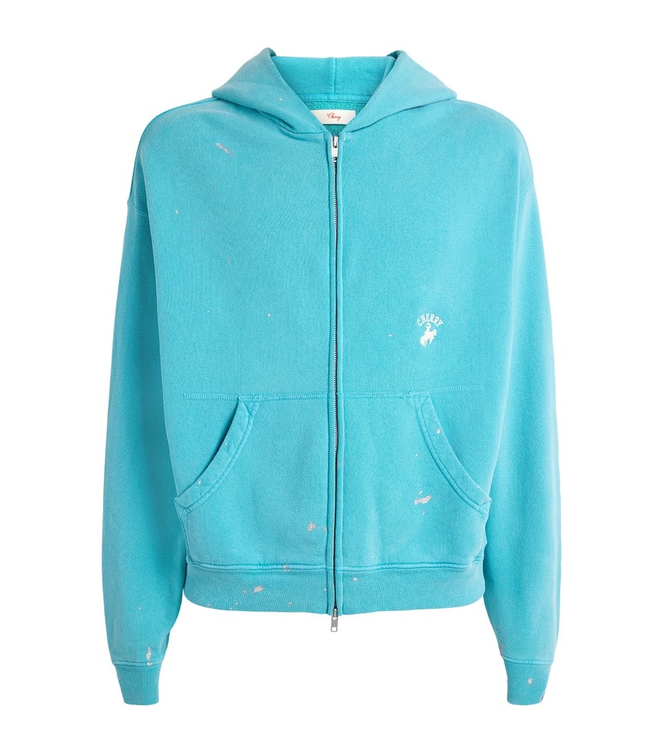 Cherry Los Angeles Mens Western Athletic Zip-Up Hoodie Turqouise