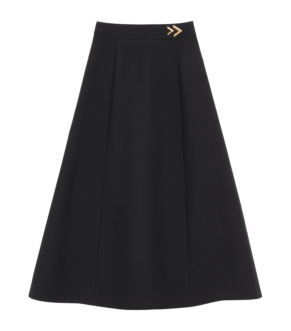 Valentino Womens Wool-Silk Crepe Midi Skirt