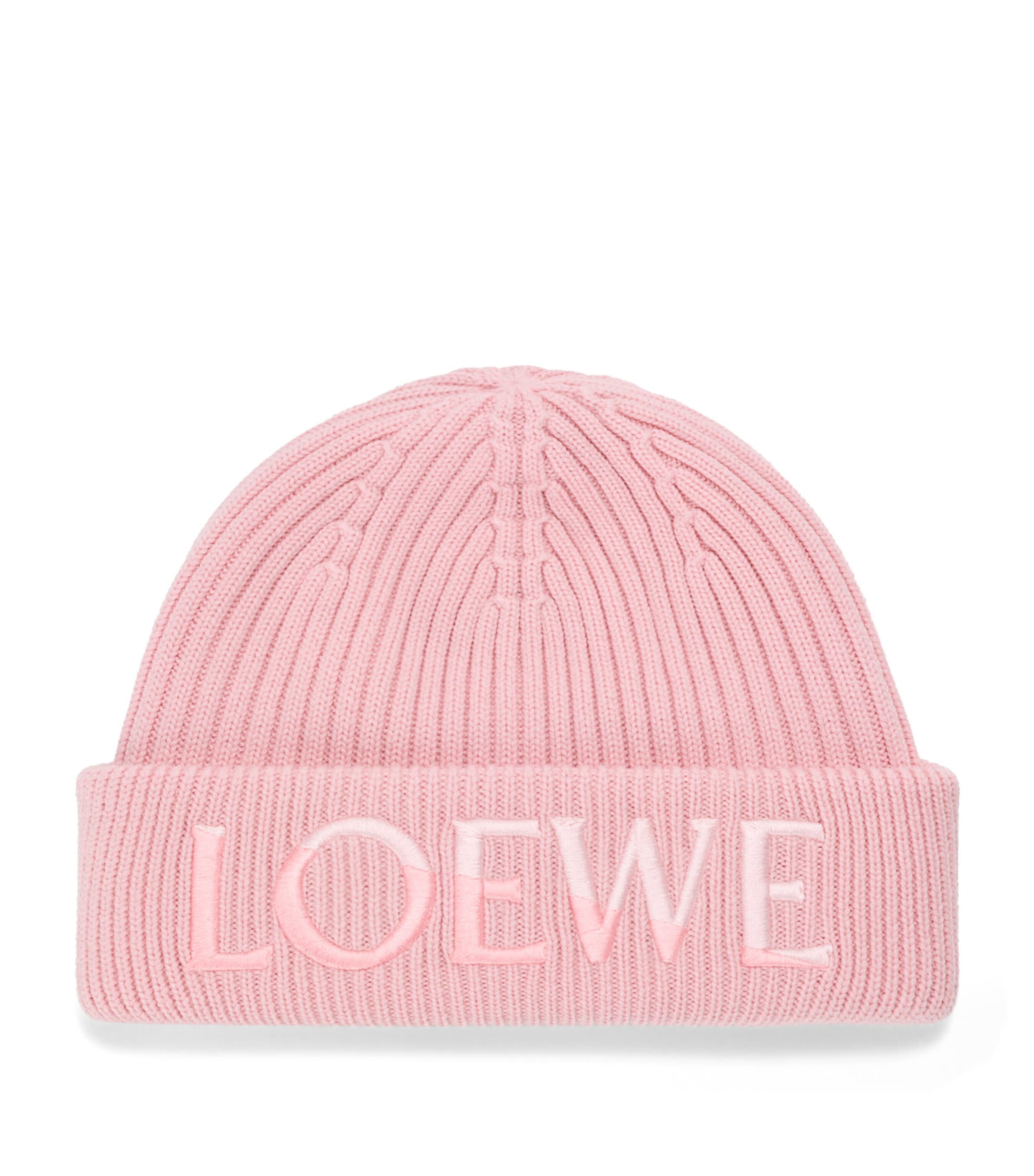 LOEWE Wool Ribbed Logo Beanie Light Pink