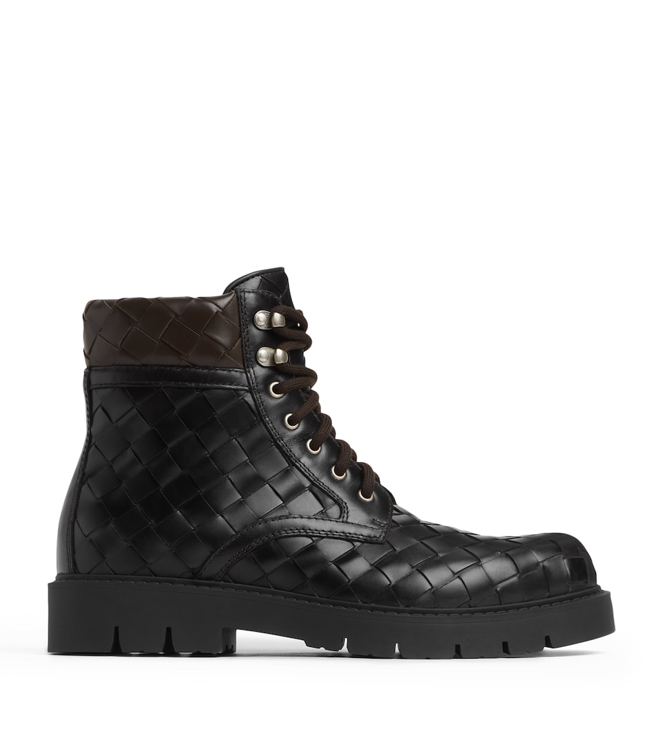 Leather Intrecciato Lace-Up Boots
