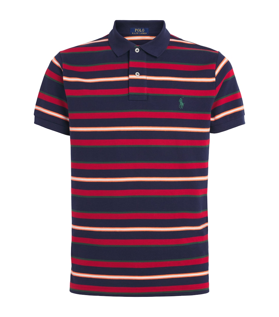 Polo Ralph Lauren Mens Cotton Stripe Custom Slim Polo Shirt Newport Navy Multi