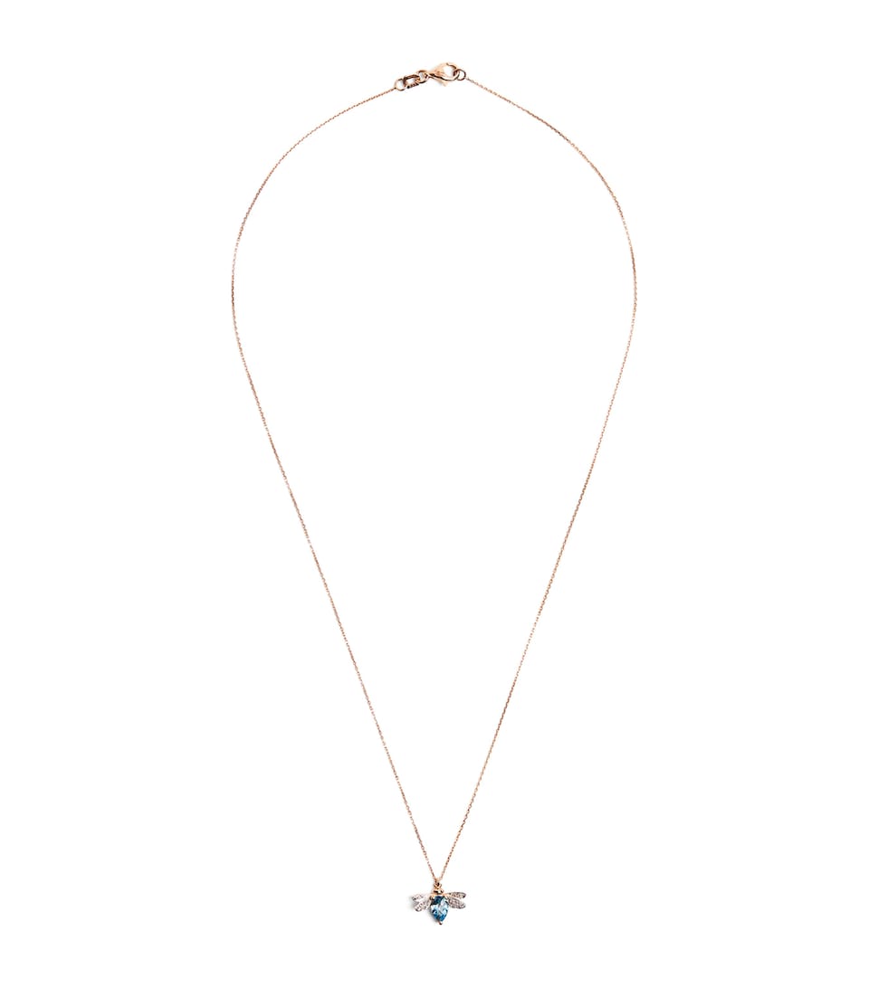 Rose Gold, Diamond and Topaz Honey Bee Necklace
