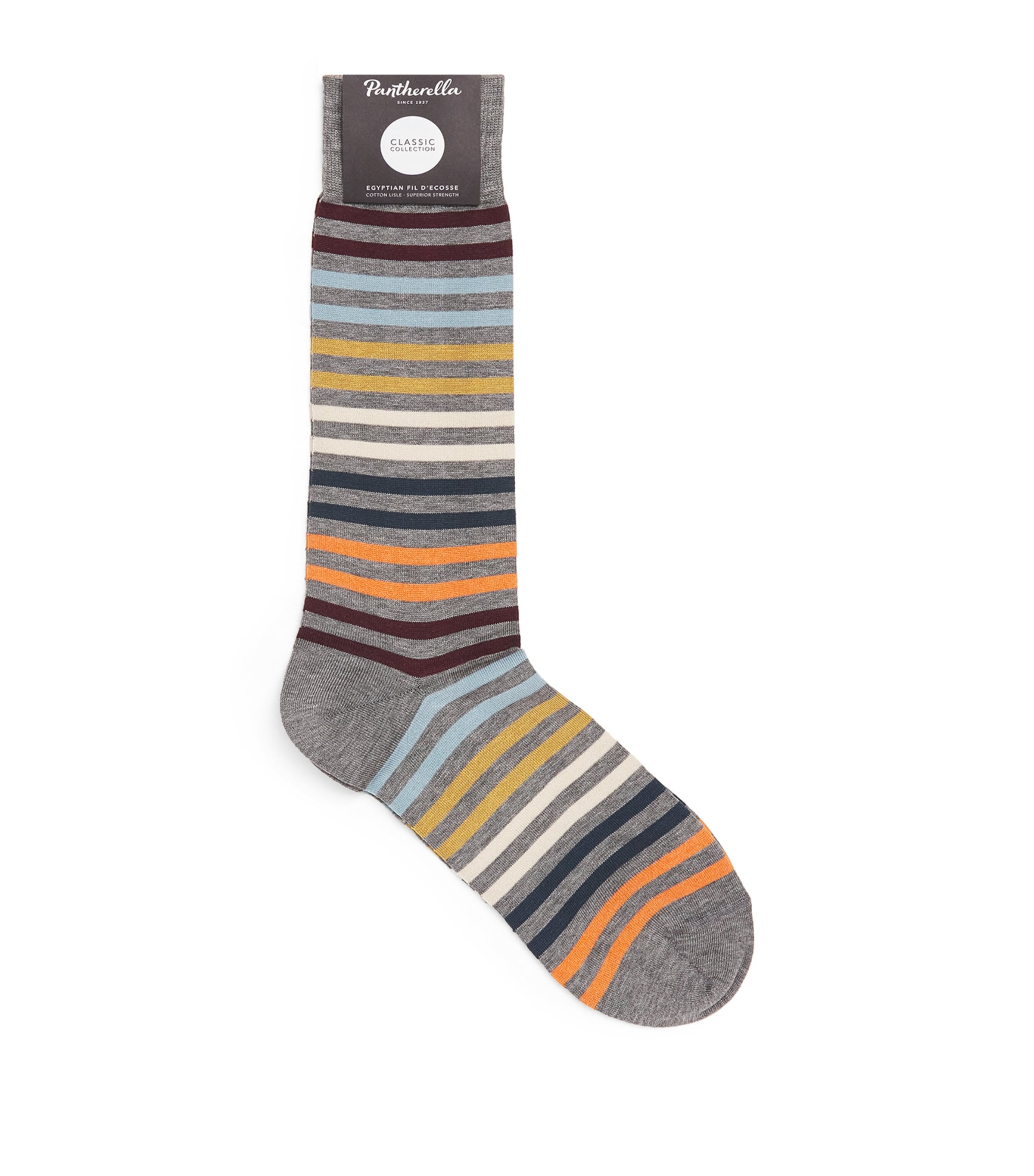 Pantherella Mens Cotton-Blend Striped Kilburn Socks Mid Grey Mix