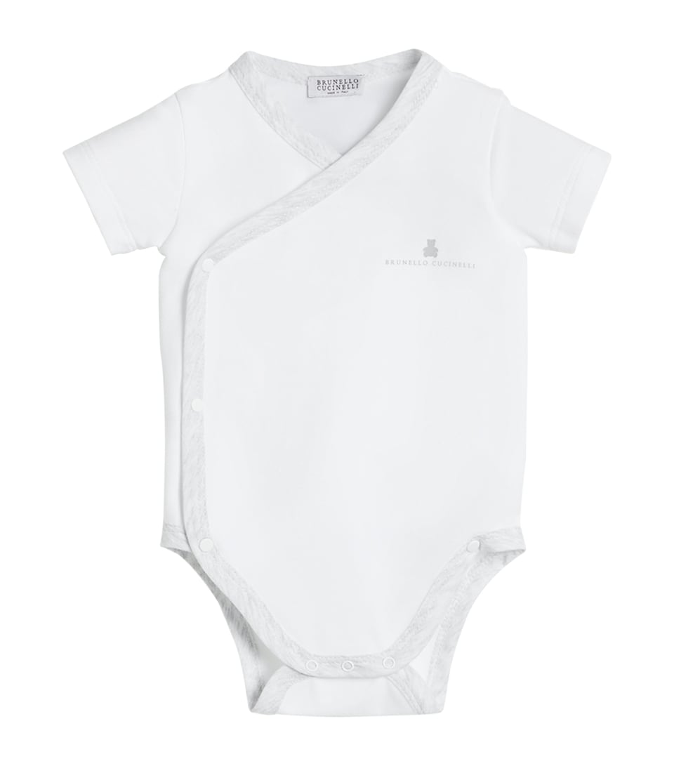 Brunello Cucinelli Kids Stretch-Cotton Baby Bernie Wrap Bodysuit (6-18 Months) White