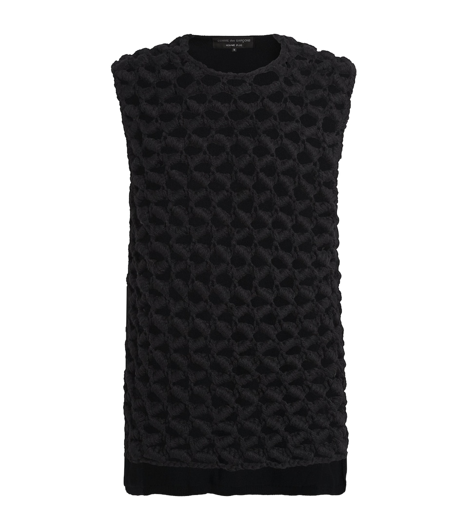 Comme Des Garçons Mens Wool-Blend Crochet Sweater Vest Black X Black