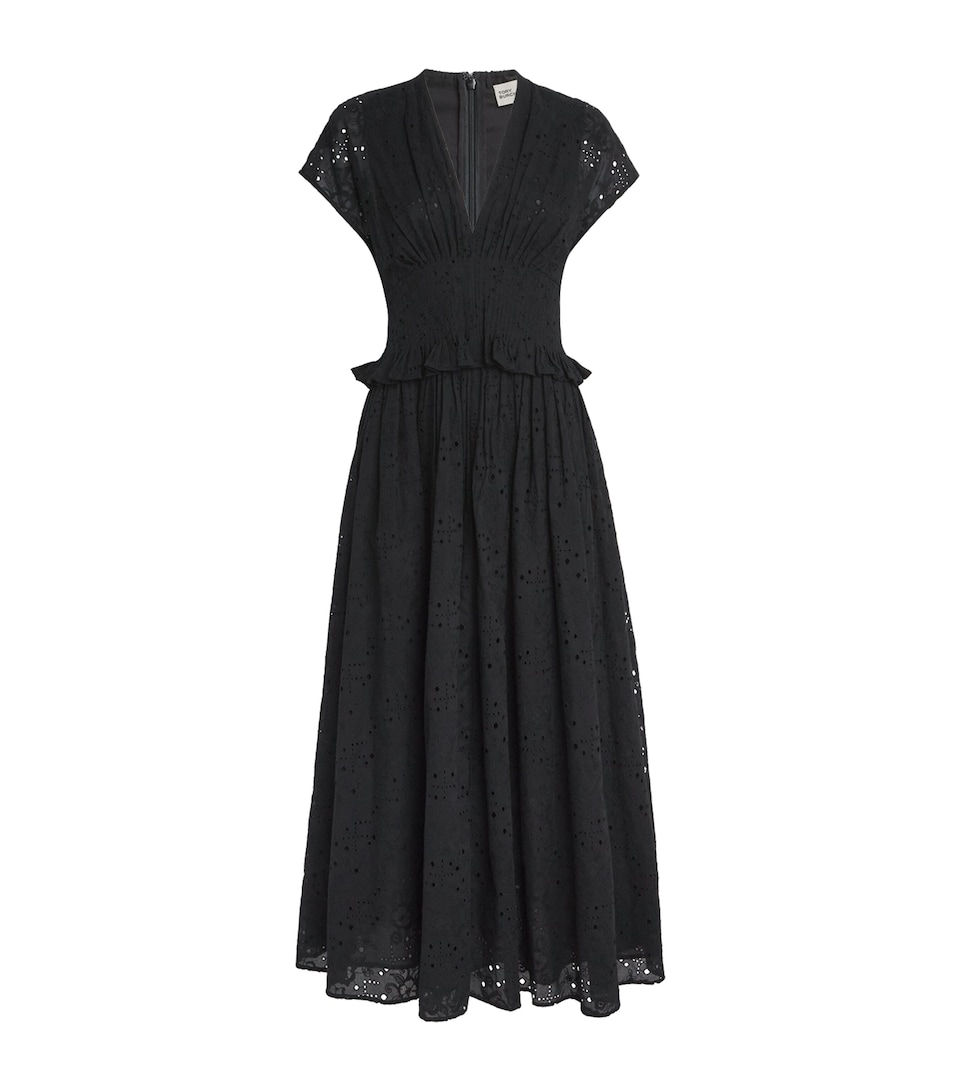 Tory Burch Womens Broderie Anglaise Midi Dress Black