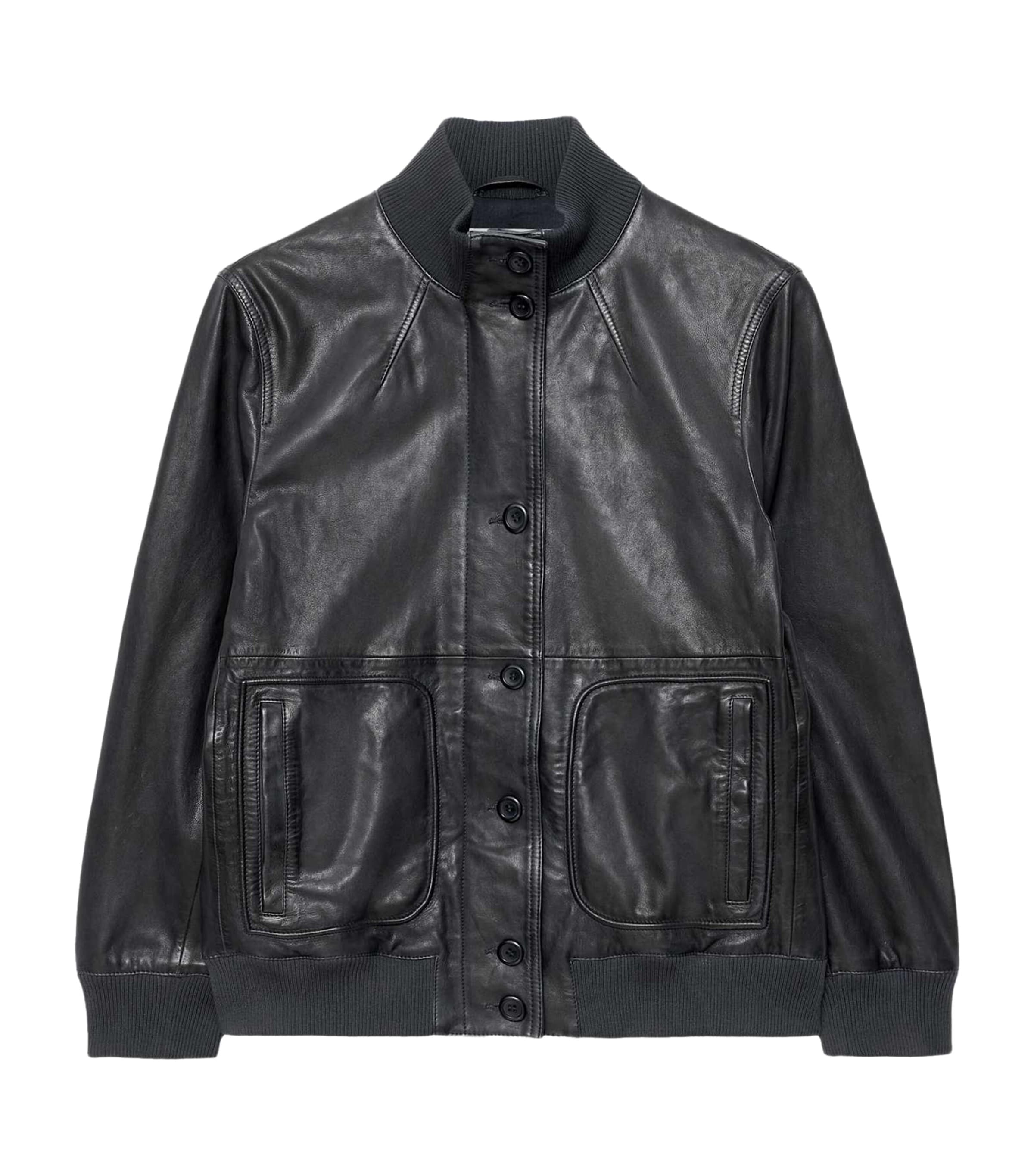 AllSaints Womens Memphis Leather Jacket Navy Blue