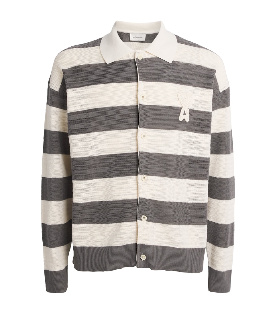Cotton Stripe Logo Cardigan