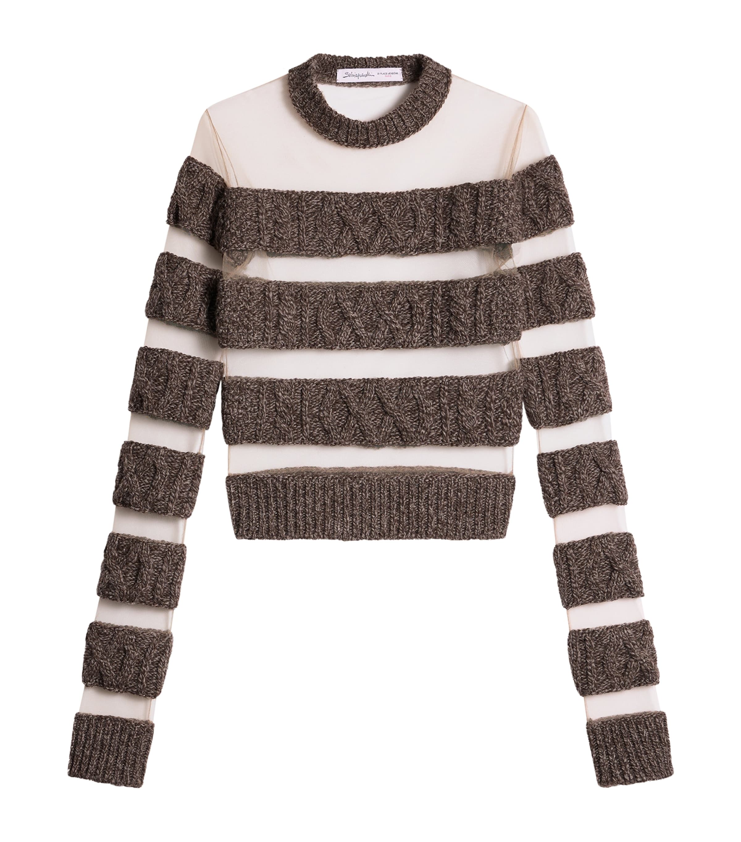 Schiaparelli Womens Wool Stripe Sheer-Panel Sweater Brown