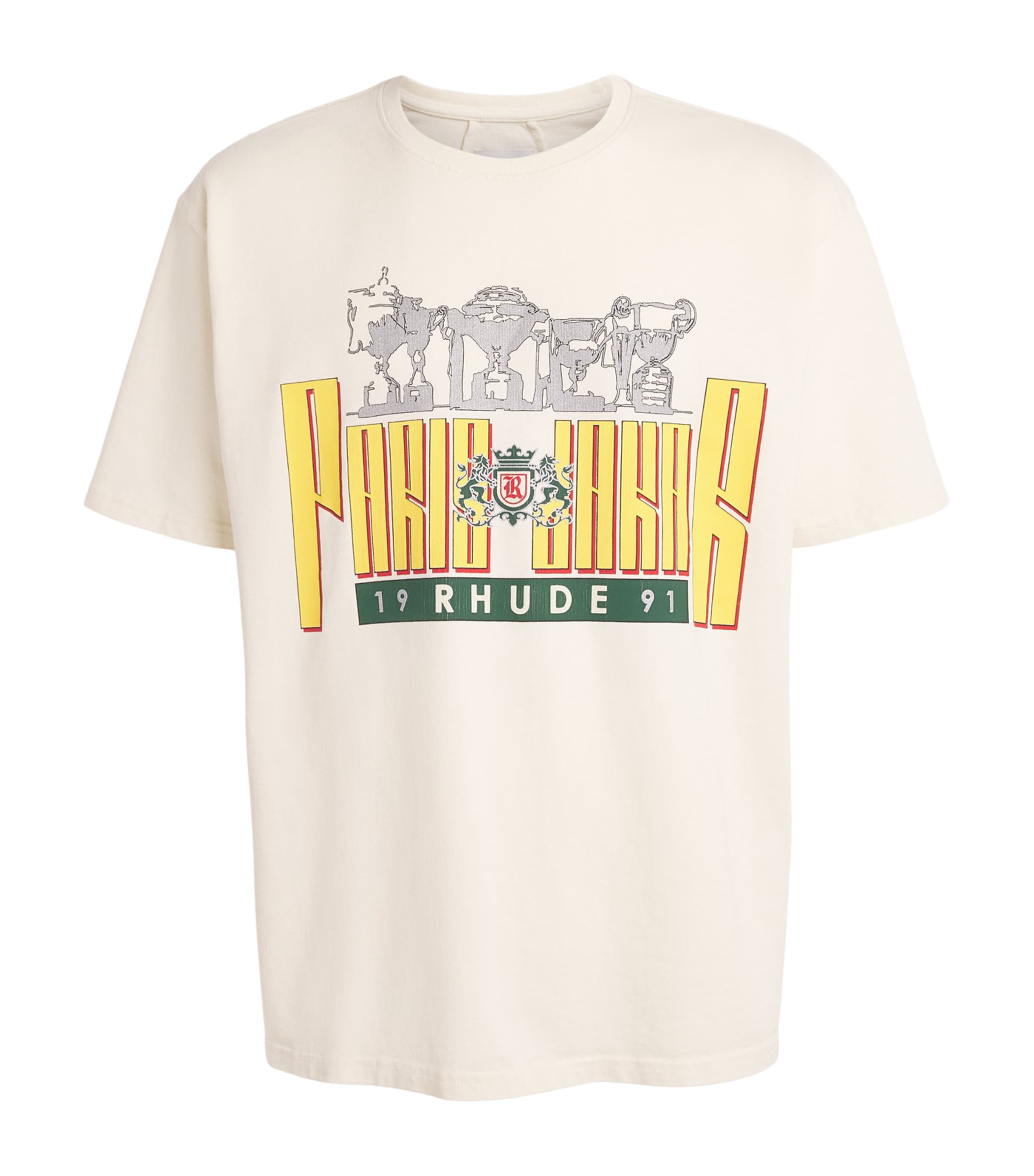 Rhude Mens Cotton Trofeo Print T-Shirt Vntg Wt/ylw/grn