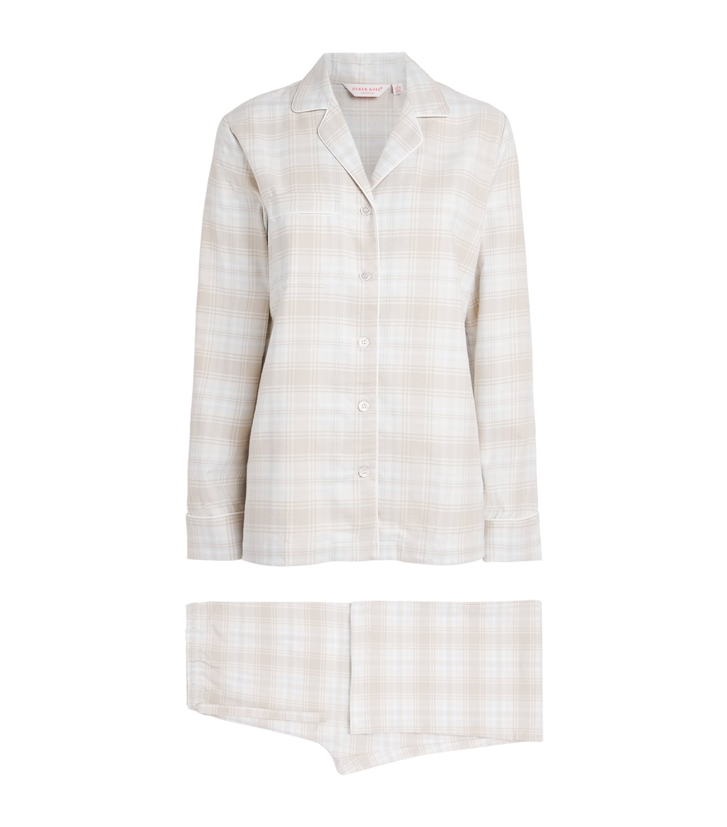 Derek Rose Womens Brushed Cotton Check Pyjama Set Beige