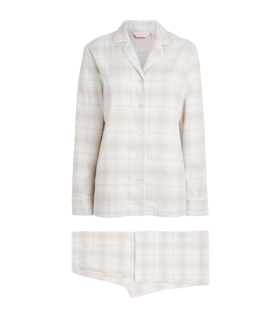 Derek Rose Womens Brushed Cotton Check Pyjama Set Beige