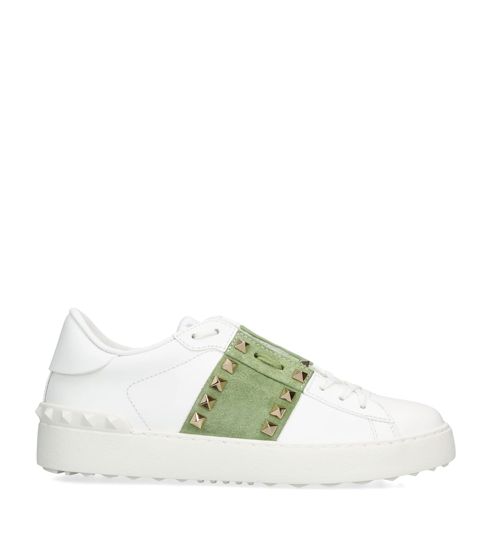 Valentino Garavani Leather Open Rockstud Sneakers Green Oth