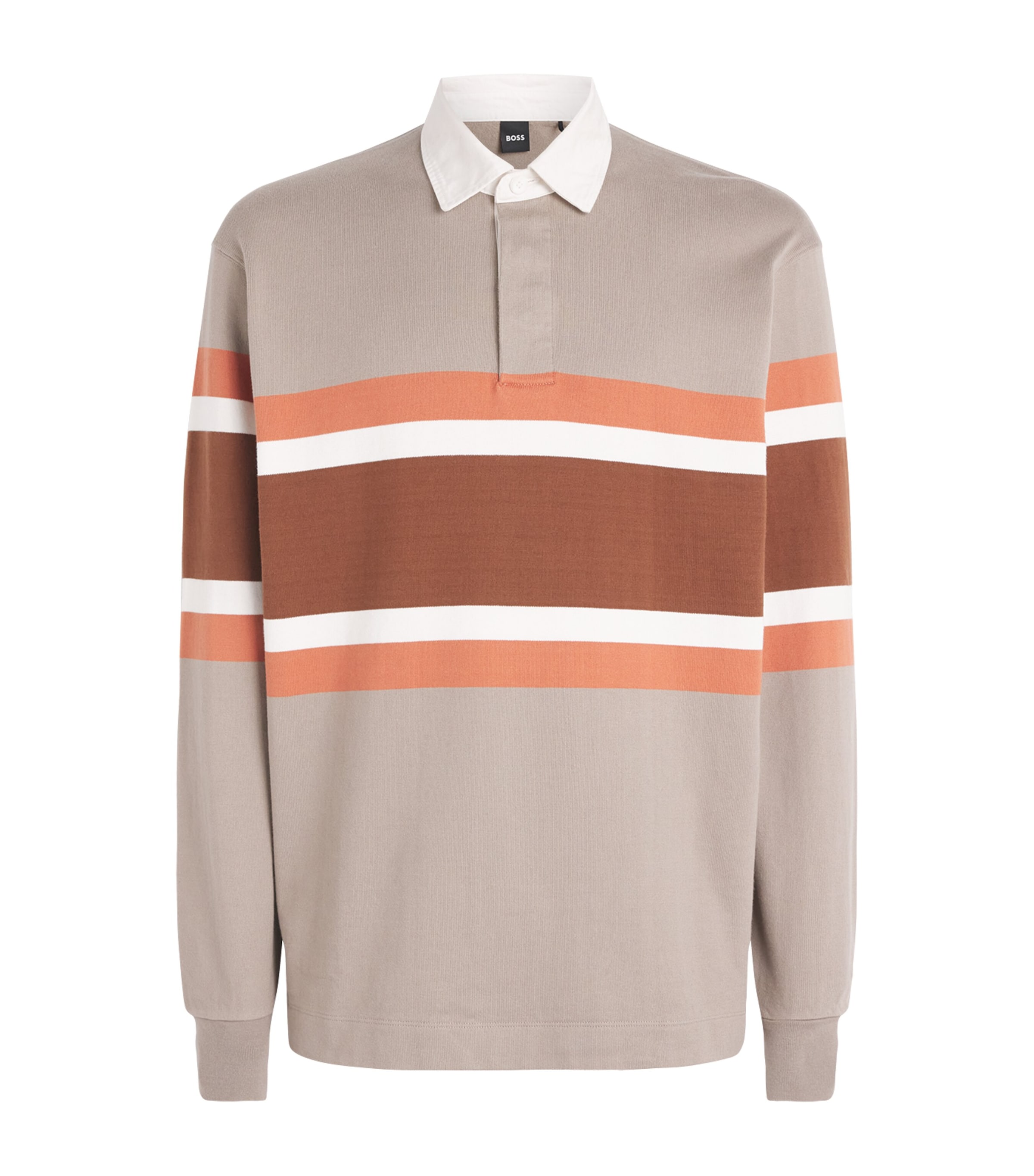 BOSS Mens Cotton Stripe Timeless Polo Sweater Open Brown