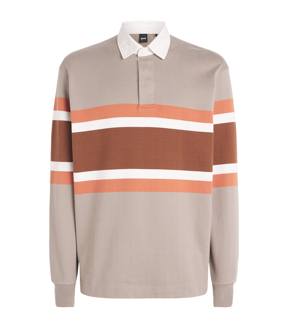 BOSS Mens Cotton Stripe Timeless Polo Sweater Open Brown