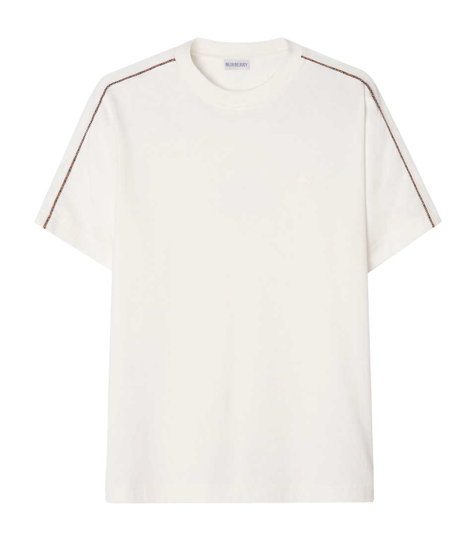 Burberry Mens Cotton Check Piping Slim T-Shirt Chalk