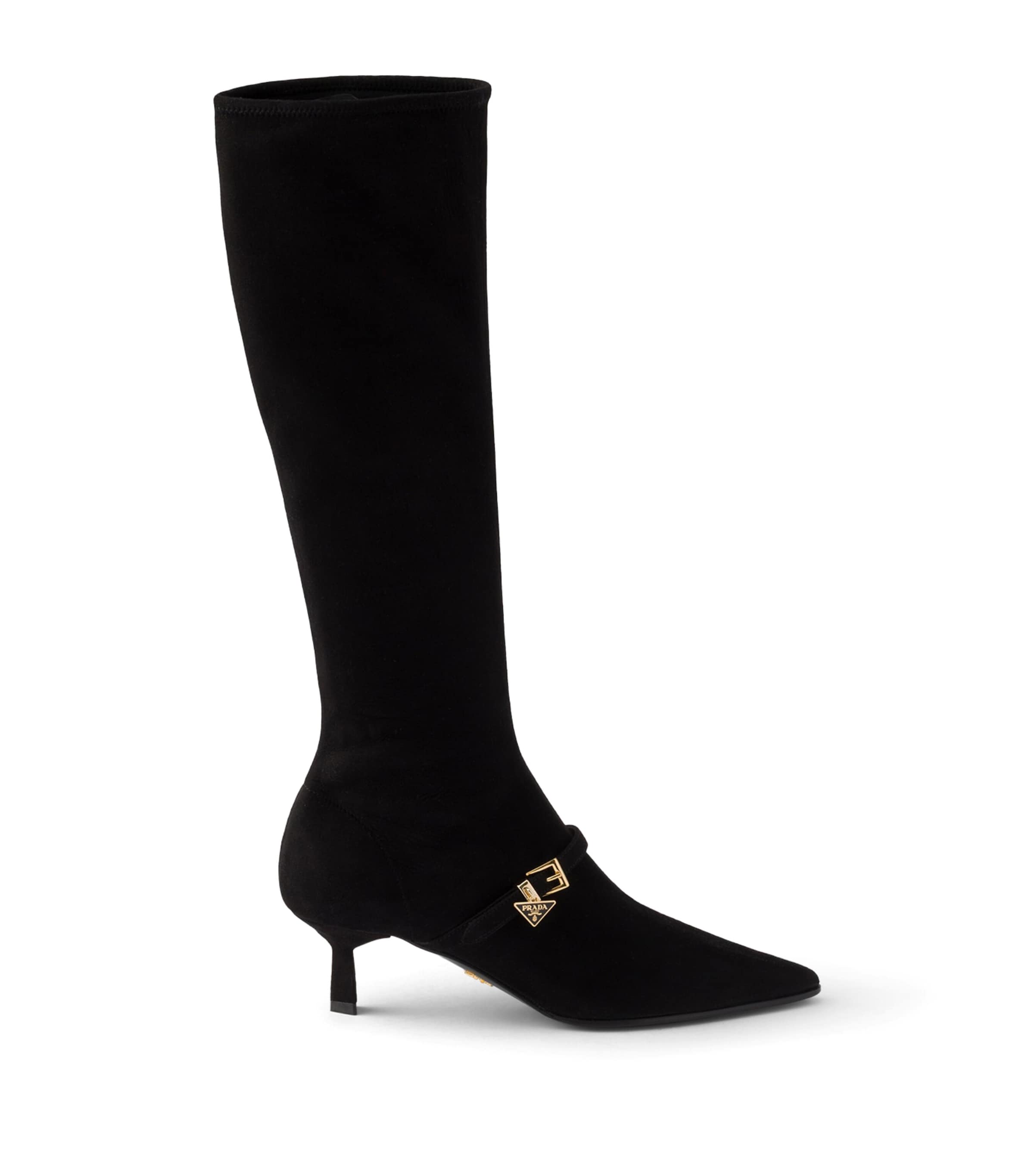 Prada Womens Stretch Suede Knee-High Boots 55 Black
