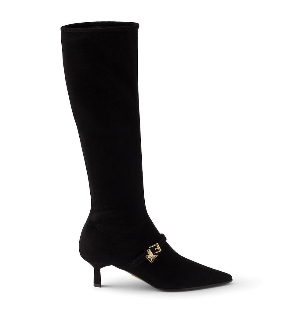 Prada Womens Stretch Suede Knee-High Boots 55 Black