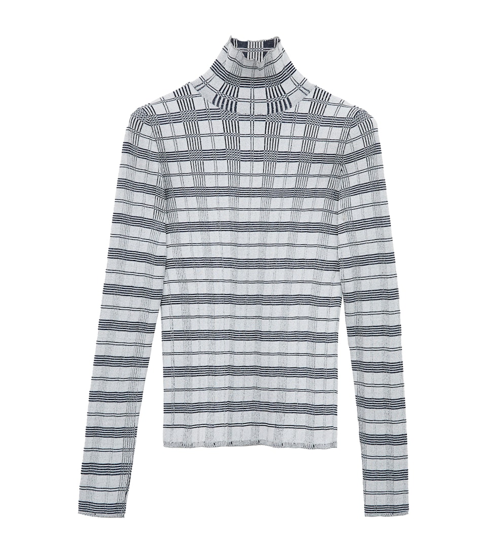 LOEWE Womens Check Jacquard High-Neck Top White/navy