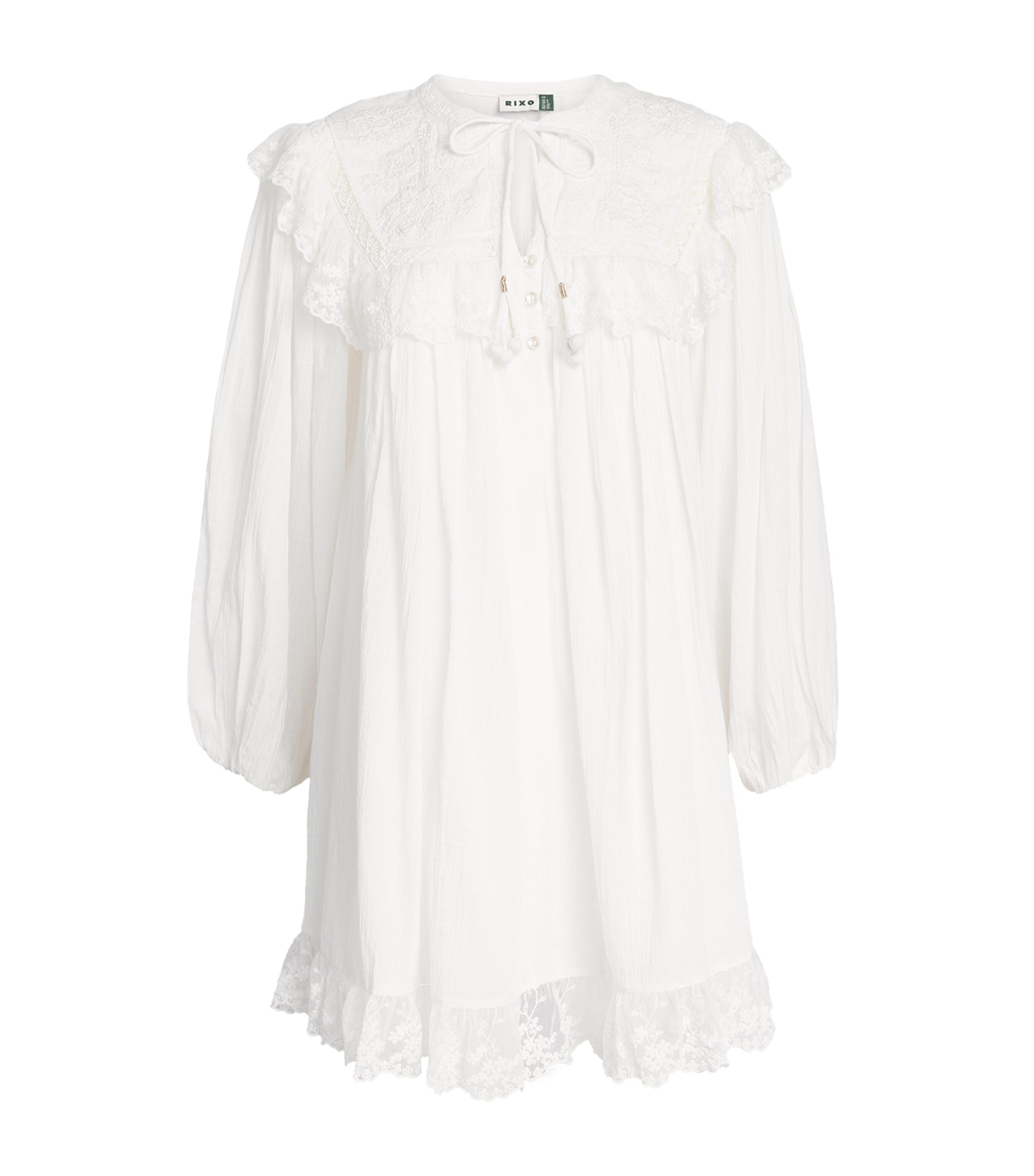 Rixo Womens Cotton Embroidered Inez Mini Dress Lilly Embr Ivory