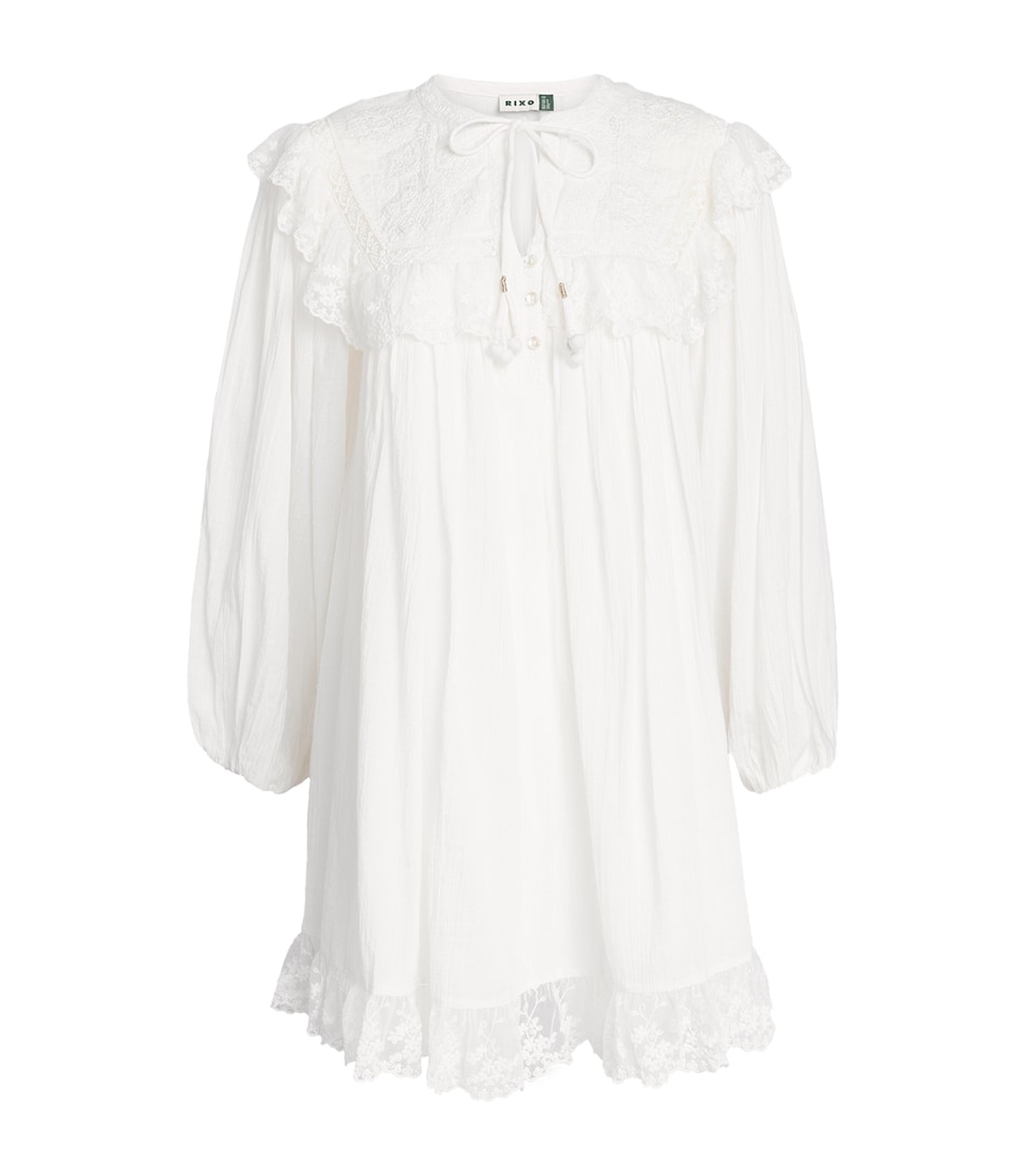 Rixo Womens Cotton Embroidered Inez Mini Dress Lilly Embr Ivory