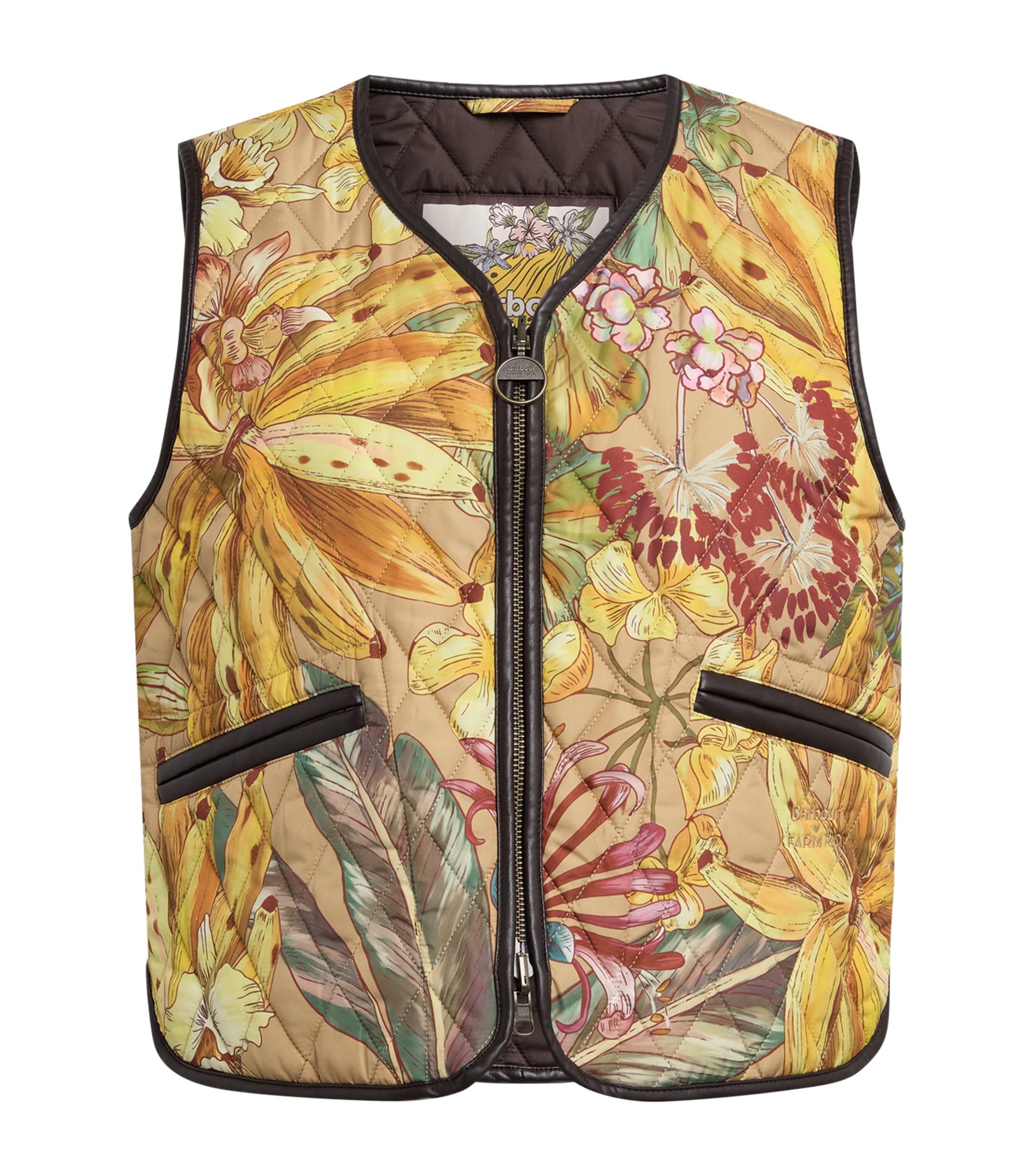 Barbour Womens x Farm Rio Reversible Quilted Alpinias Gilet Liner Banana Grove/banana