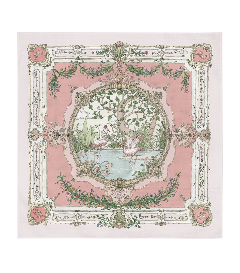 Atelier Choux Cotton Tapestry Swaddle Pink On Pink