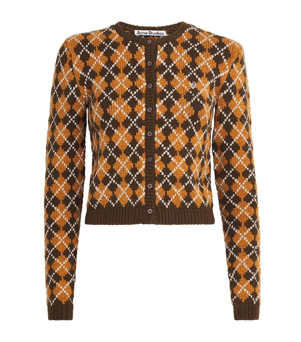 Acne Studios Womens Organic Cotton-Blend Argyle Cardigan Brown/orange