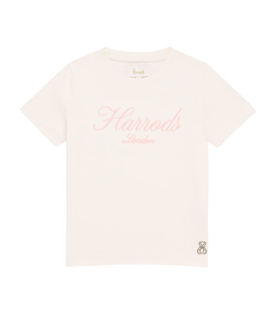 Harrods Cotton Jersey Embroidered T-Shirt Ivory