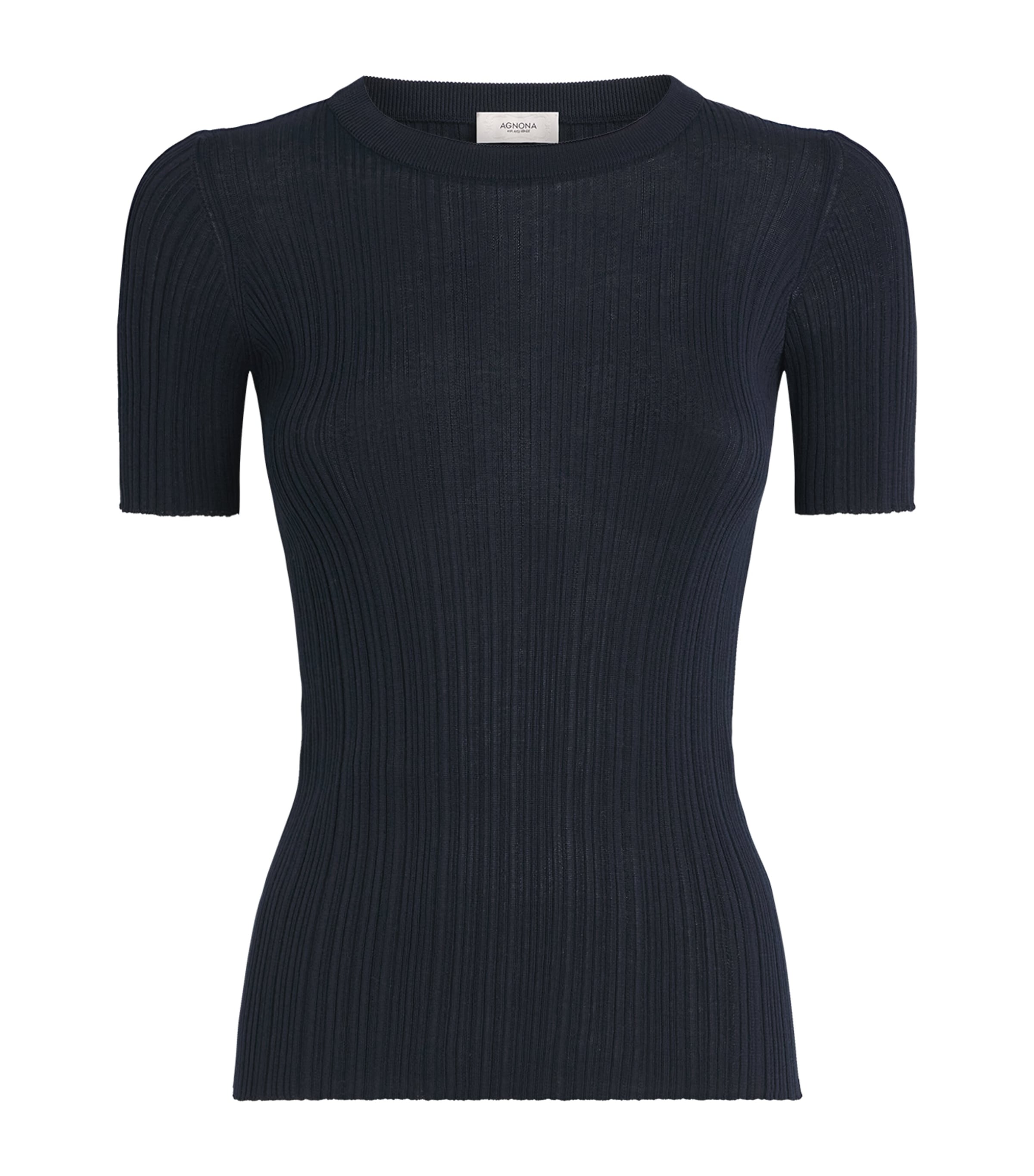 Agnona Womens Cotton-Silk Ribbed Top Dark Blue Navy