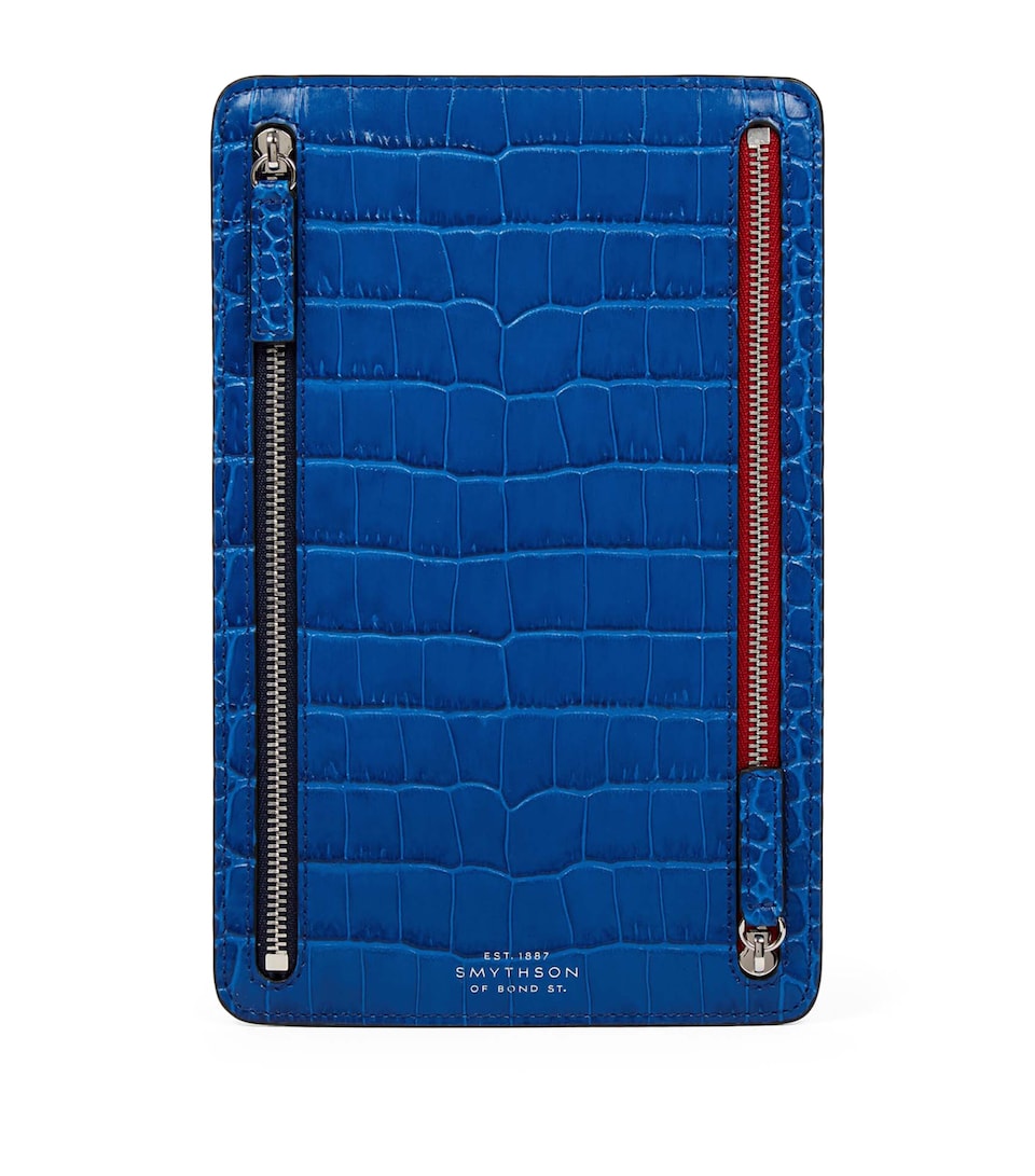 Smythson Panama Leather Multi-Zip Travel Wallet Cerulean