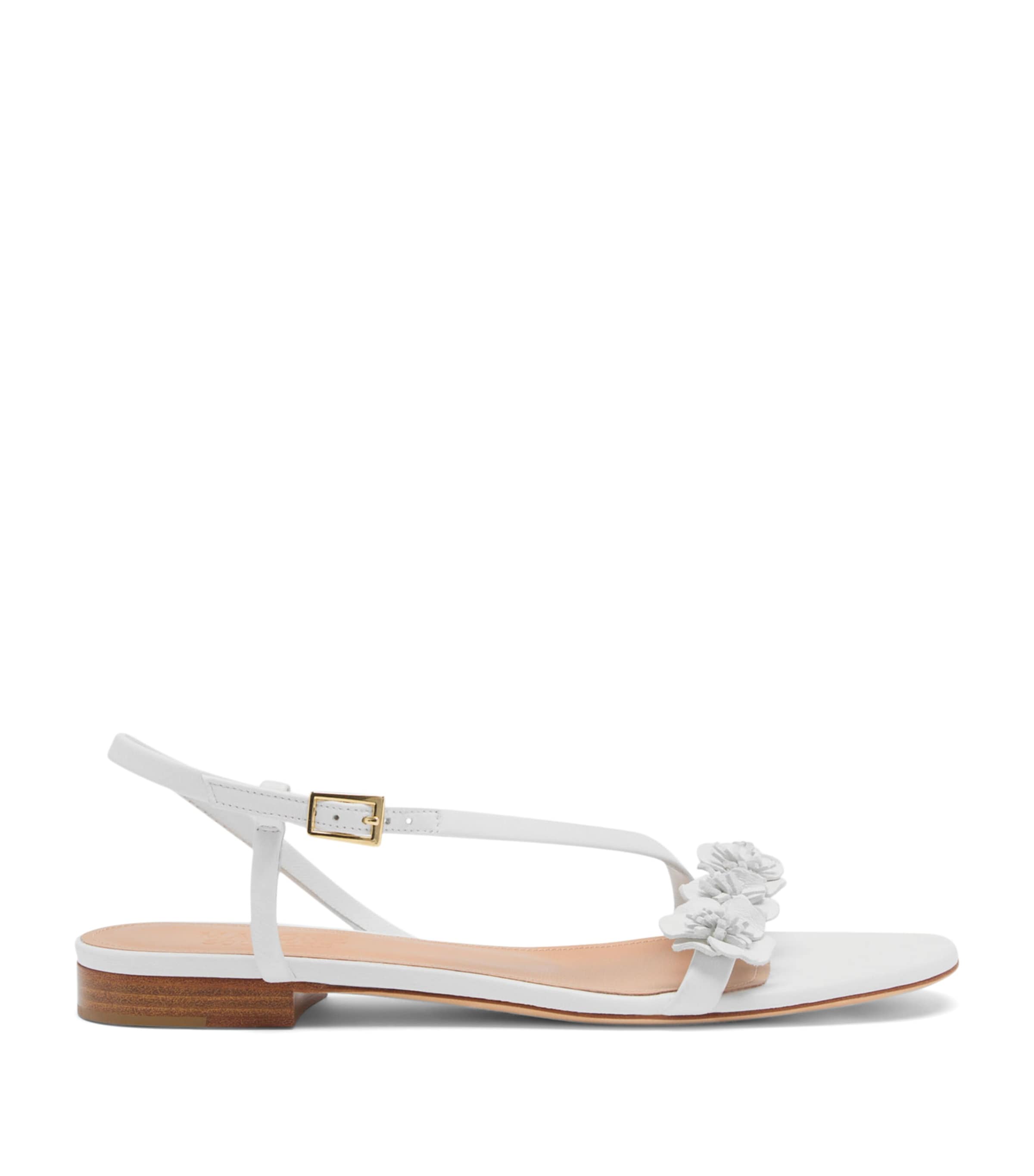 Leather Flower-Embellished Serra Sandals