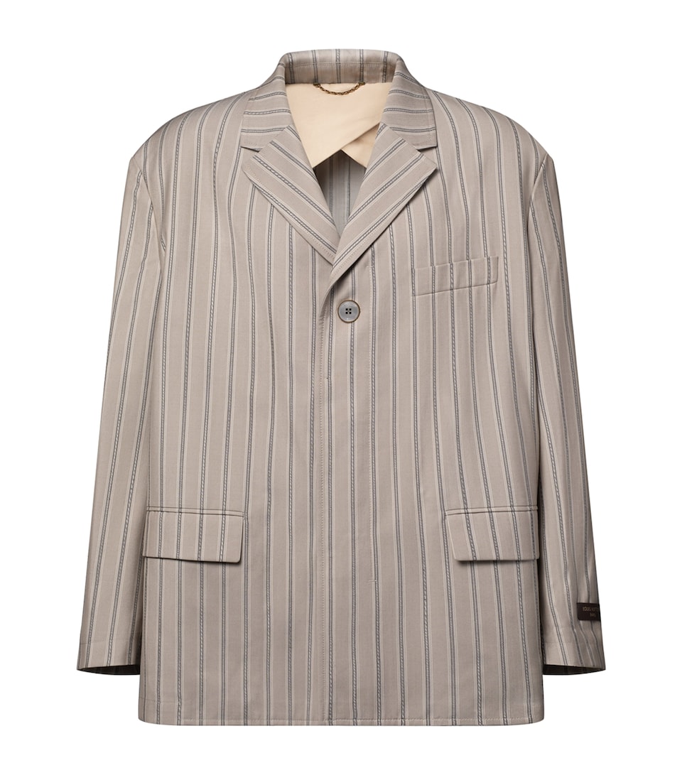 LOUIS VUITTON Mens Wool-Silk Stripe Blazer Camel Brown
