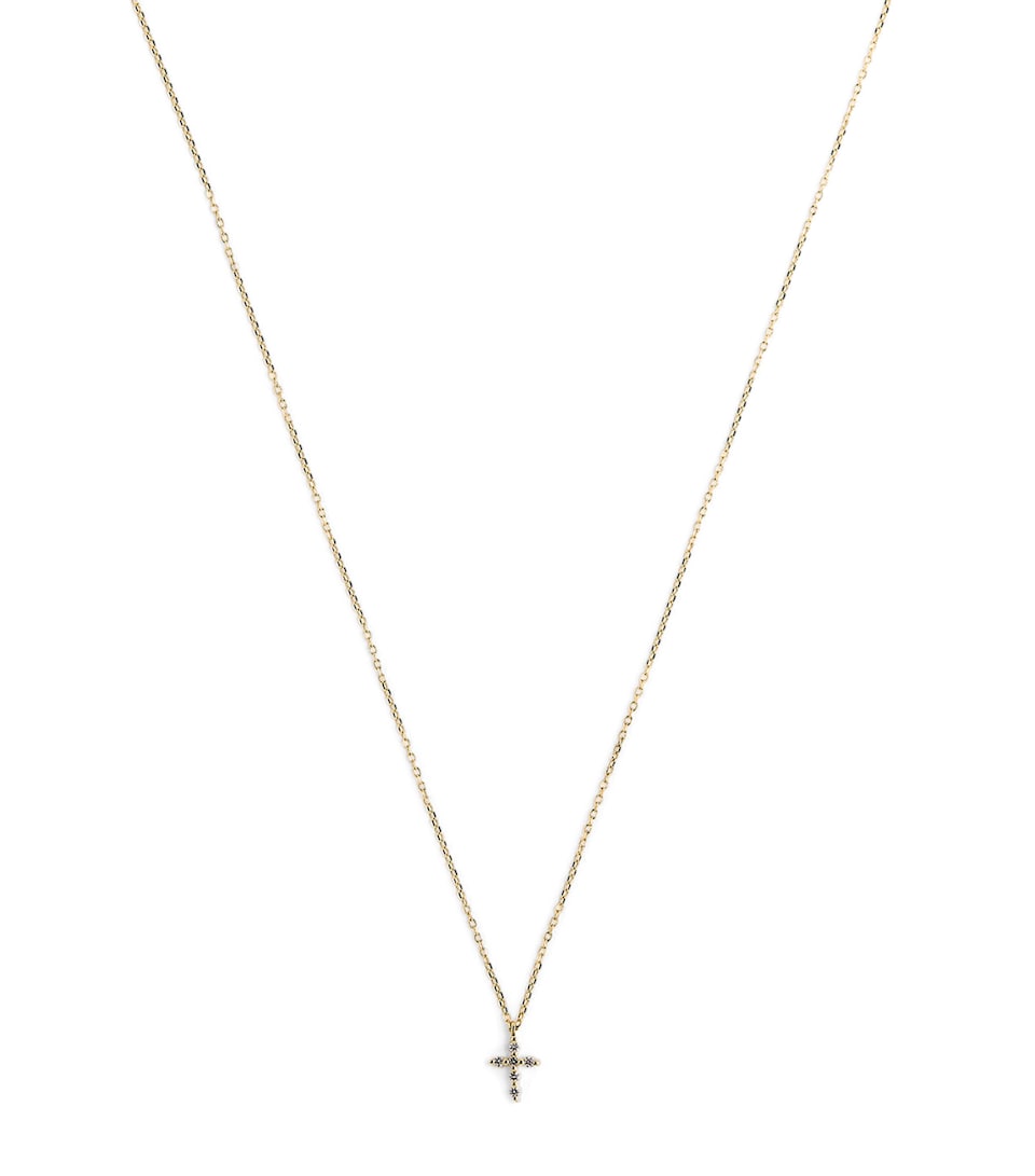 Yellow Gold and Diamond Symbols Cross Necklace