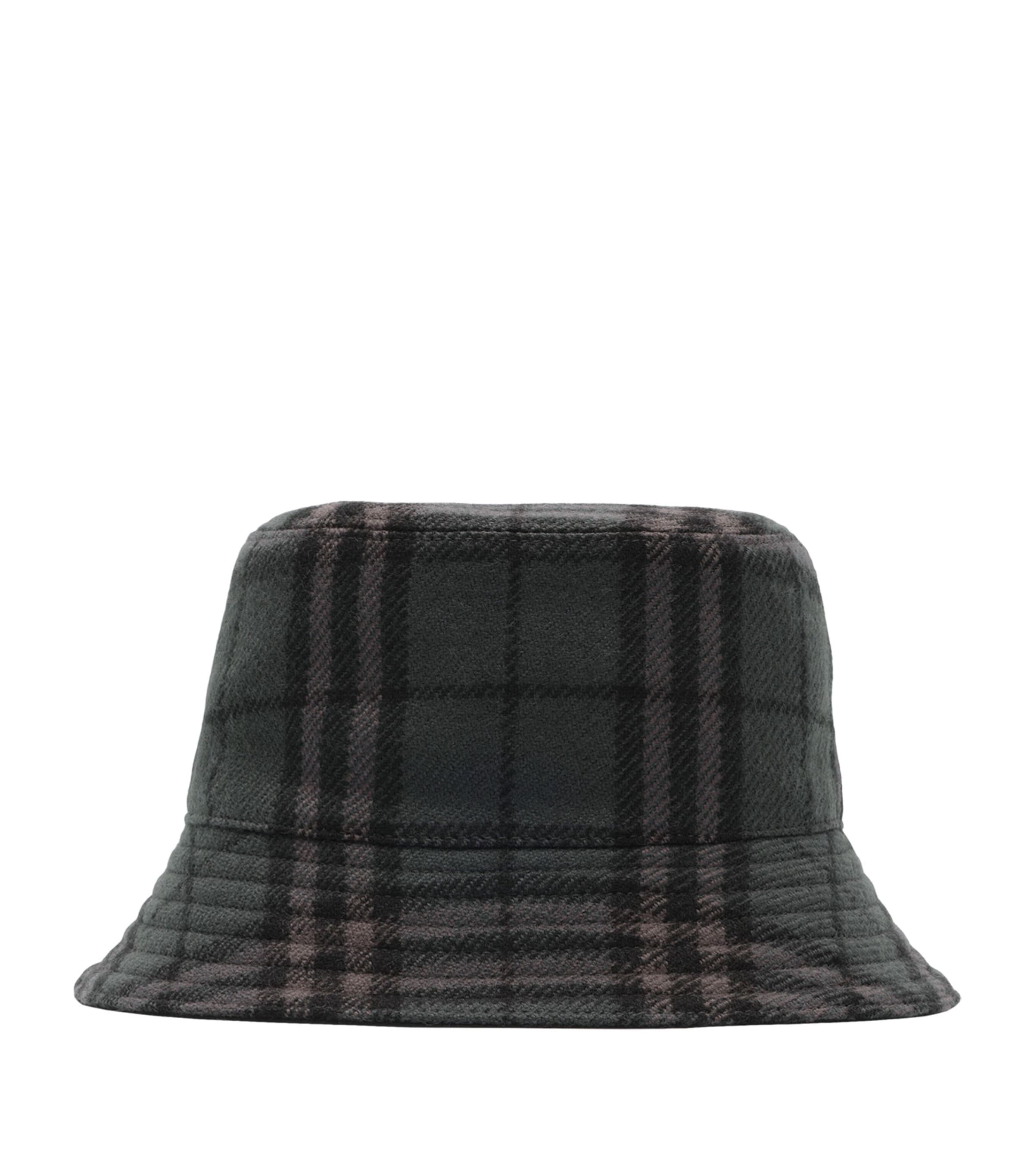 Burberry Wool Reversible Check Bucket Hat Iron Grey Ip Check