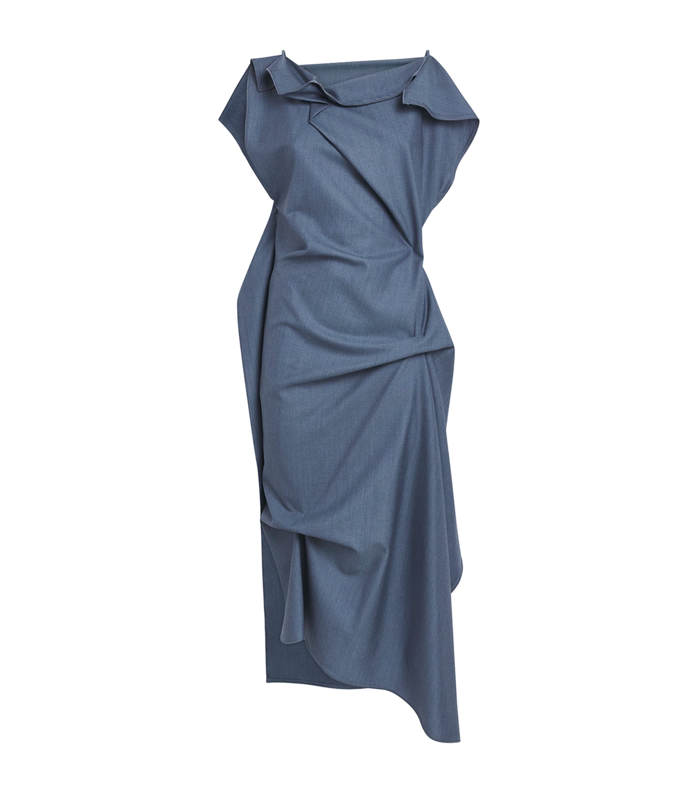 Victoria Beckham Womens Wool Draped Midi Dress Storm Blue