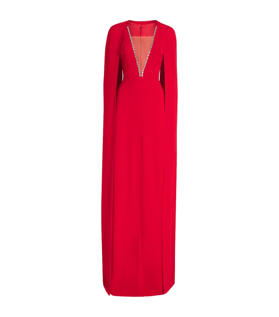 Crepe Embellished Cape Gown