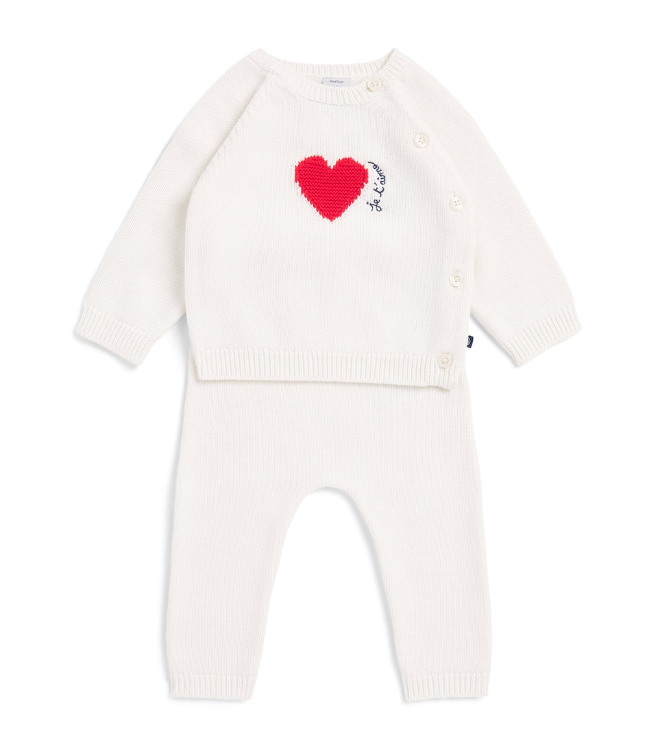 Petit Bateau Wool-Cotton Sweater and Leggings Set (0-18 Months) Marshmallw/pompei