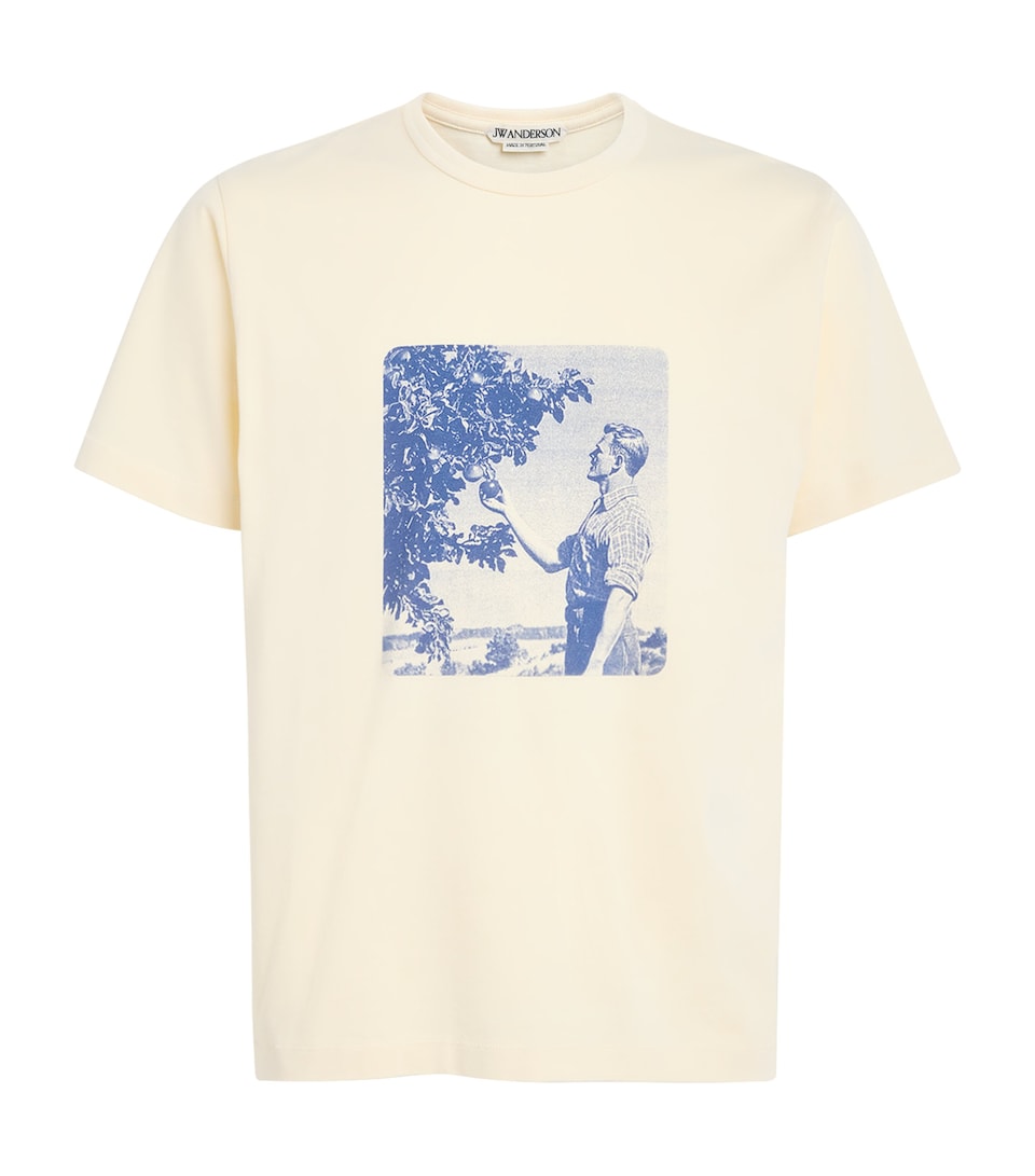 JW Anderson Mens Cotton Picking Fruit T-Shirt Ecru