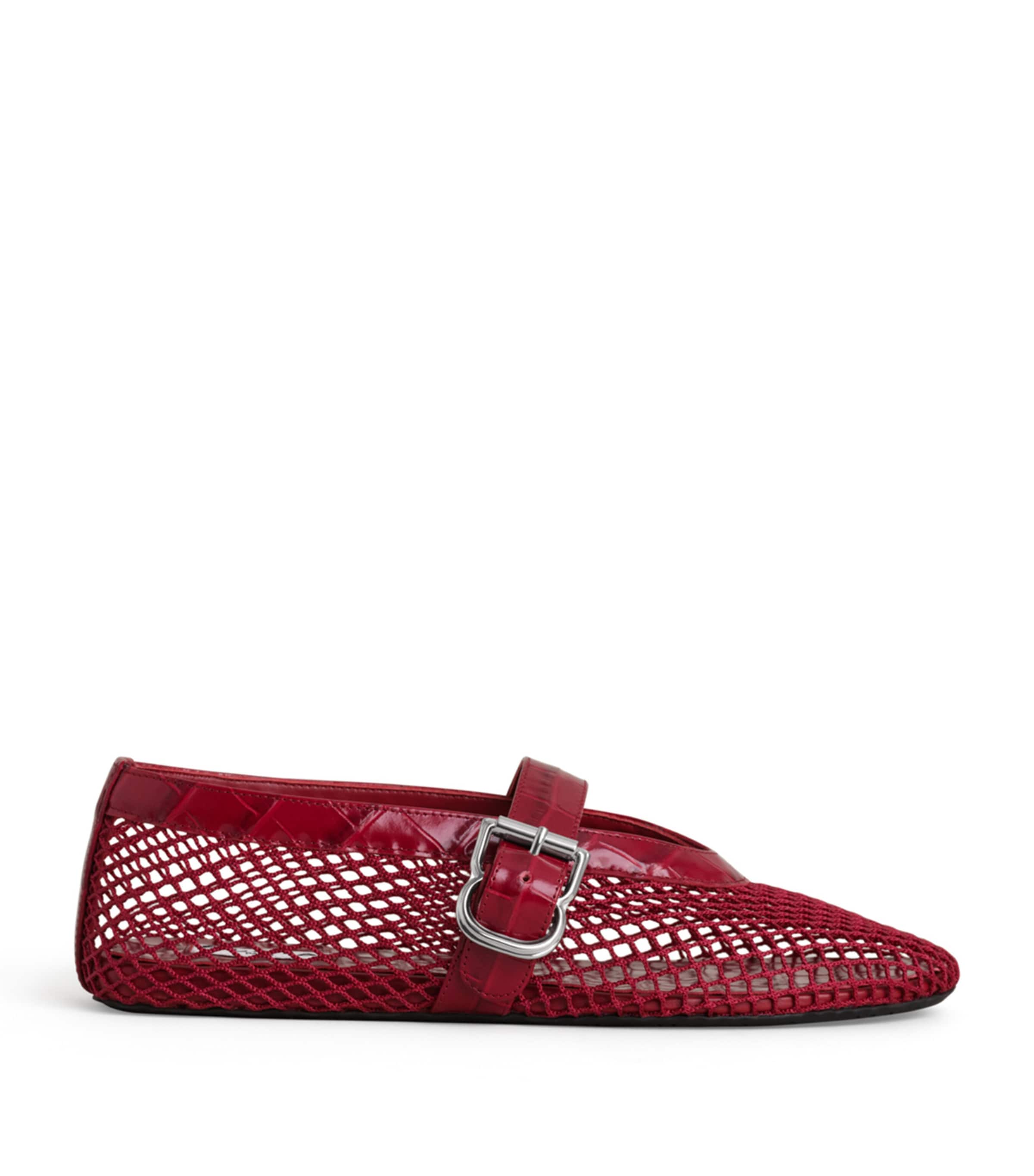 Alaïa Fishnet Ballet Flats Cherry
