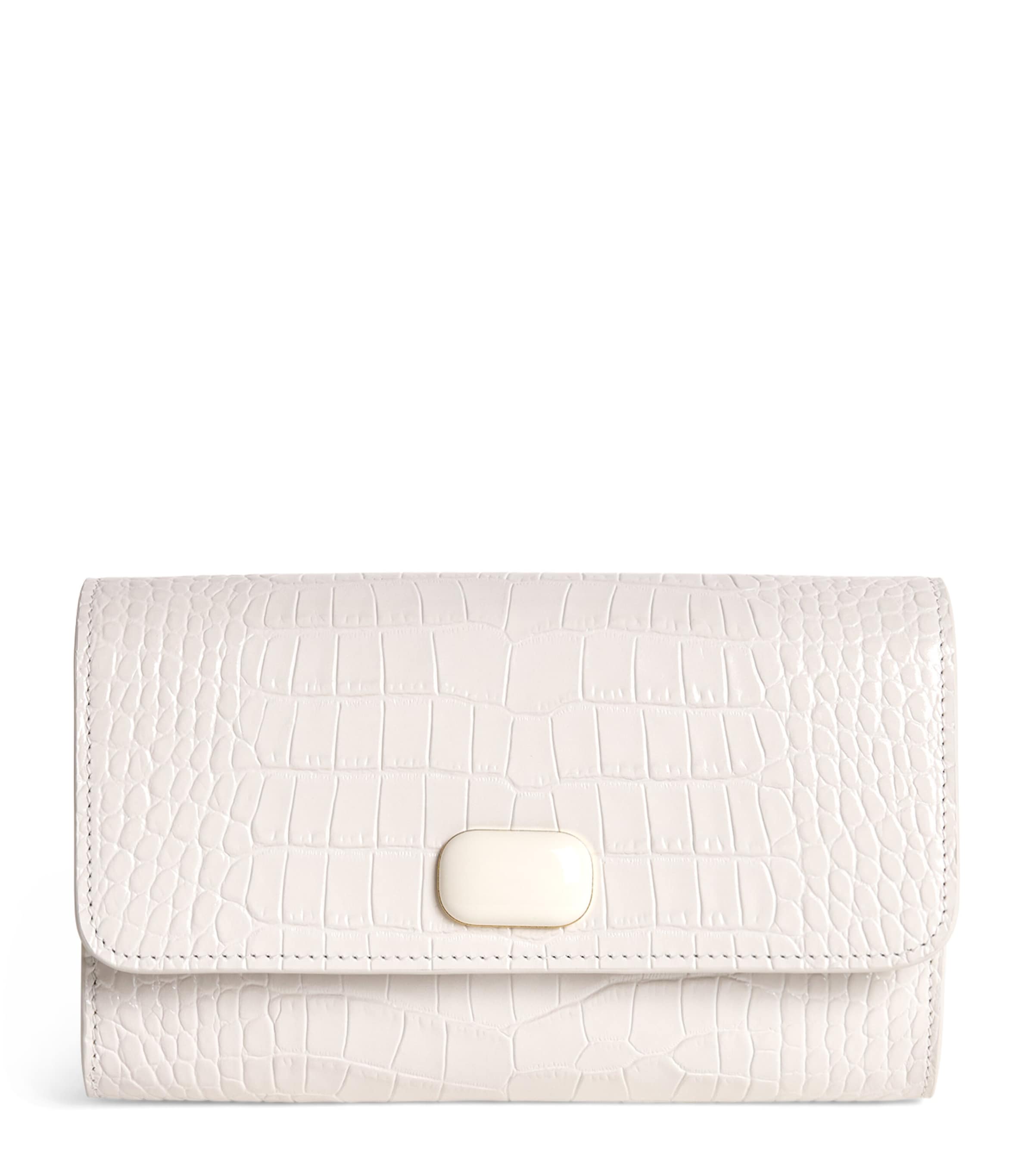 Leather Croc-Embossed Clutch Bag