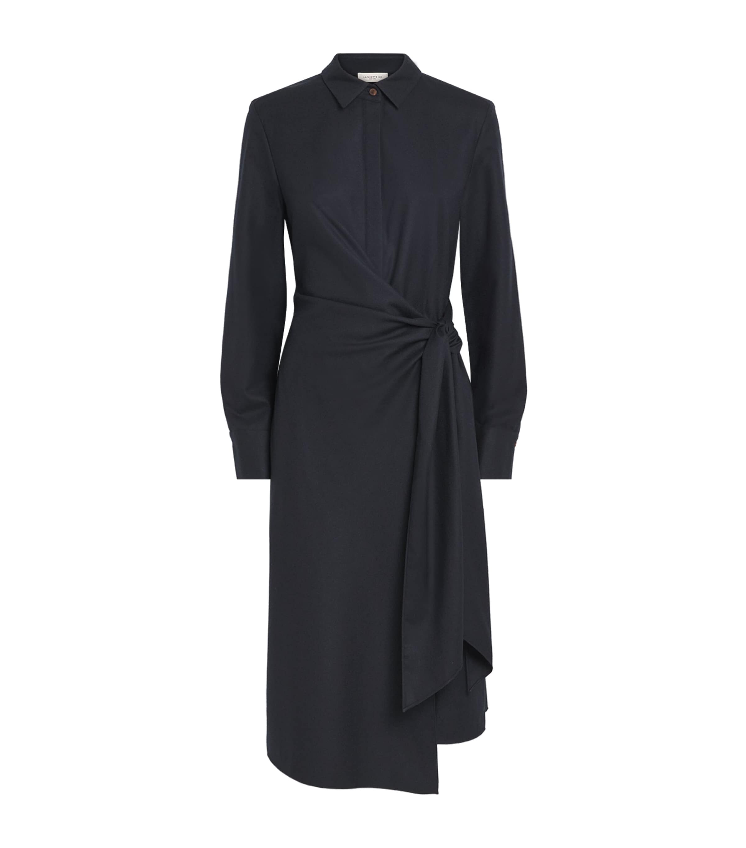 Lafayette 148 Womens Cotton Tie-Front Midi Shirt Dress Ink