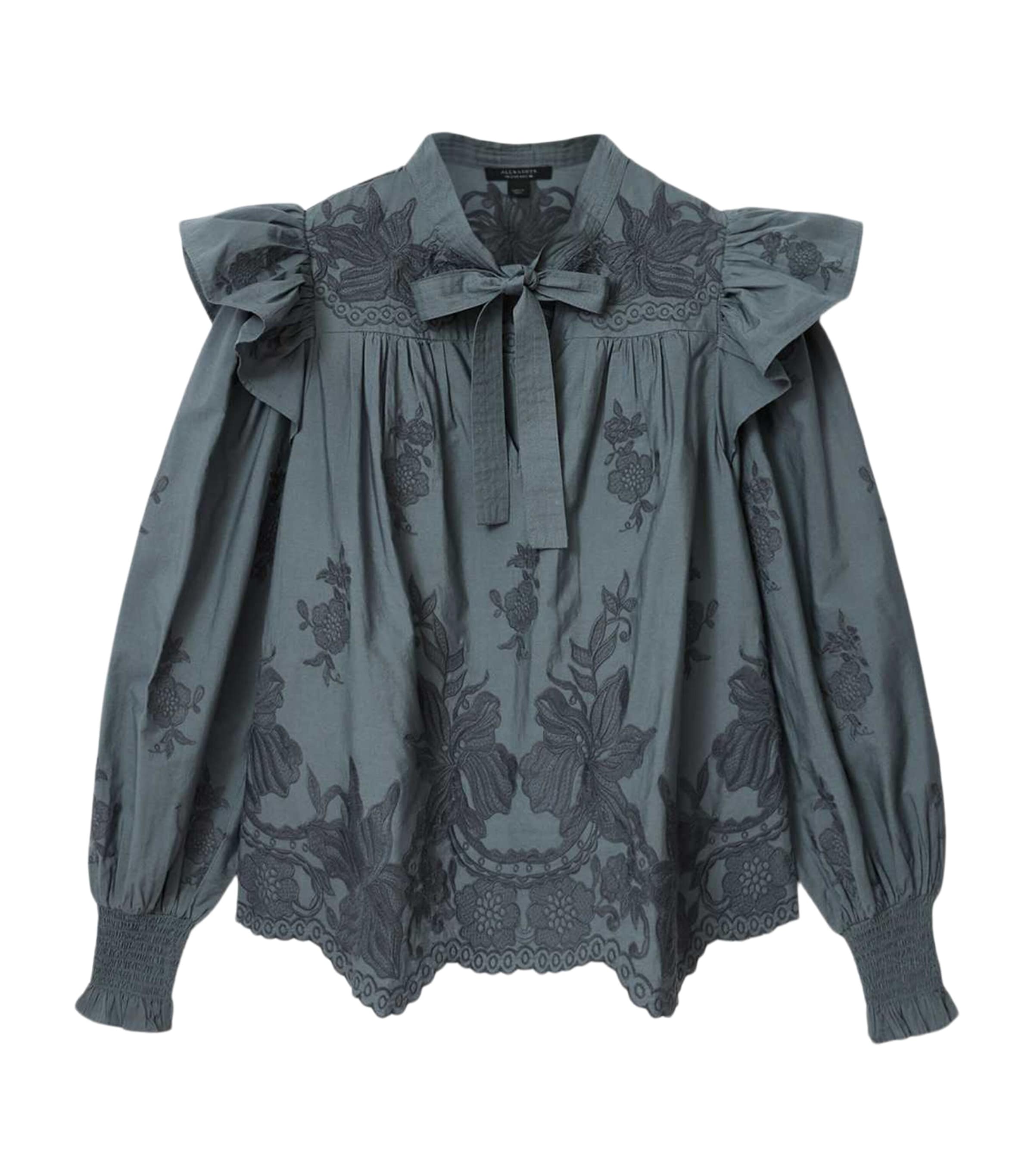 AllSaints Womens Cotton Nisa Embroidered Blouse Steel Blue