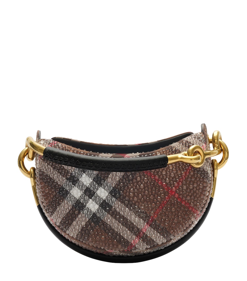 Burberry Leather Embellished Check Bridle Clutch Bag Chocolate Brown